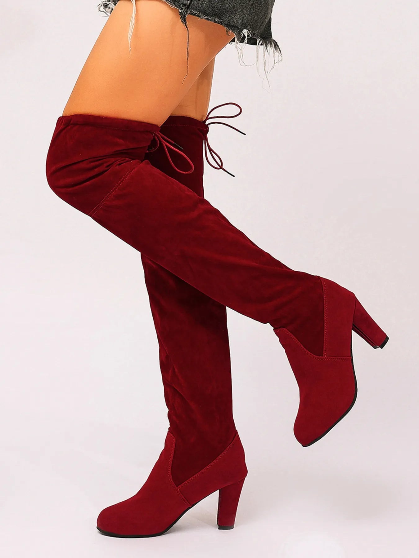 Suede Over - The - Knee High Heel Boots - Flip Flop Dynasty