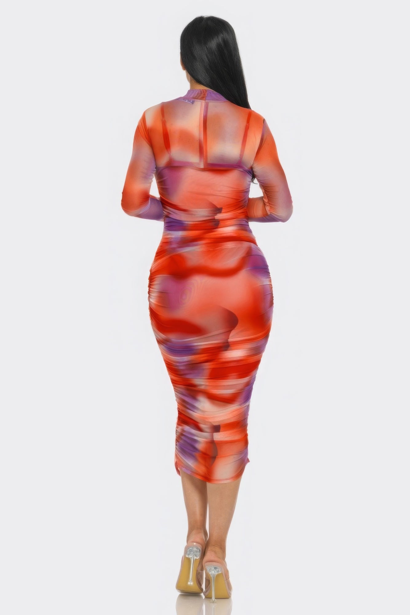 Summer Heat Print Mesh Ruched Midi Dress - Flip Flop Dynasty