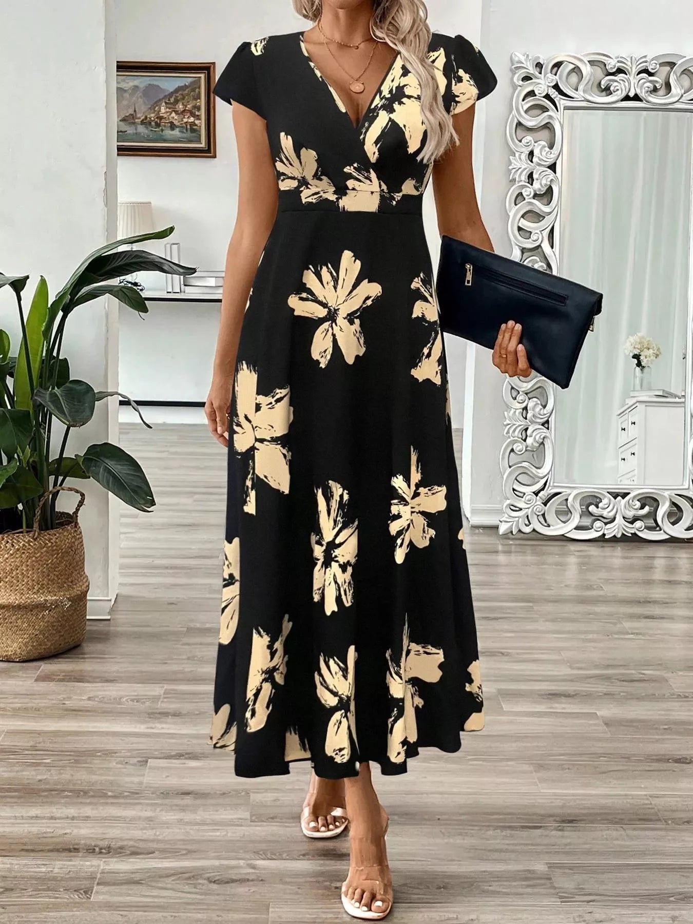 Surplice Cap Sleeve Midi Dress - Flip Flop Dynasty