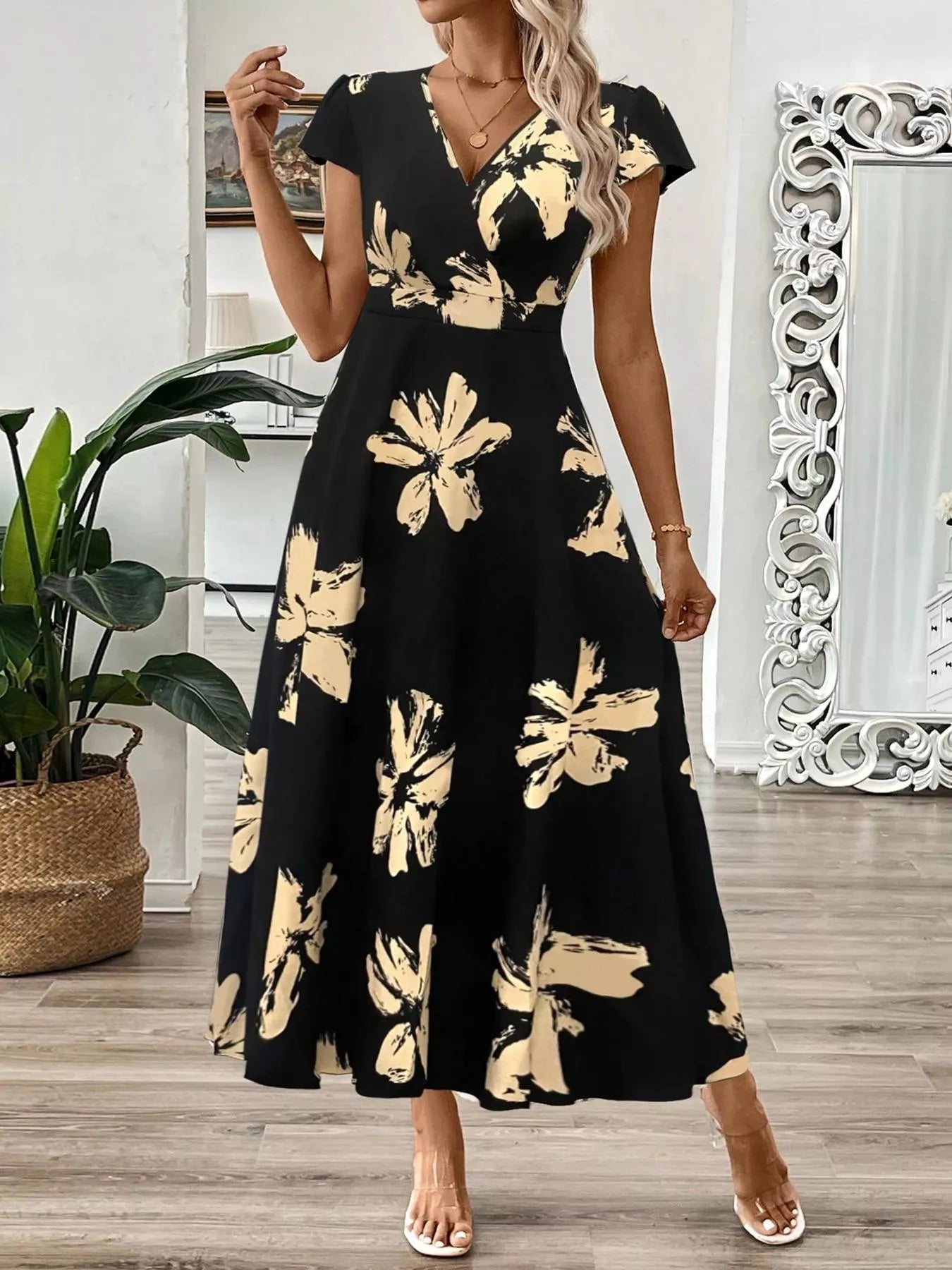 Surplice Cap Sleeve Midi Dress - Flip Flop Dynasty
