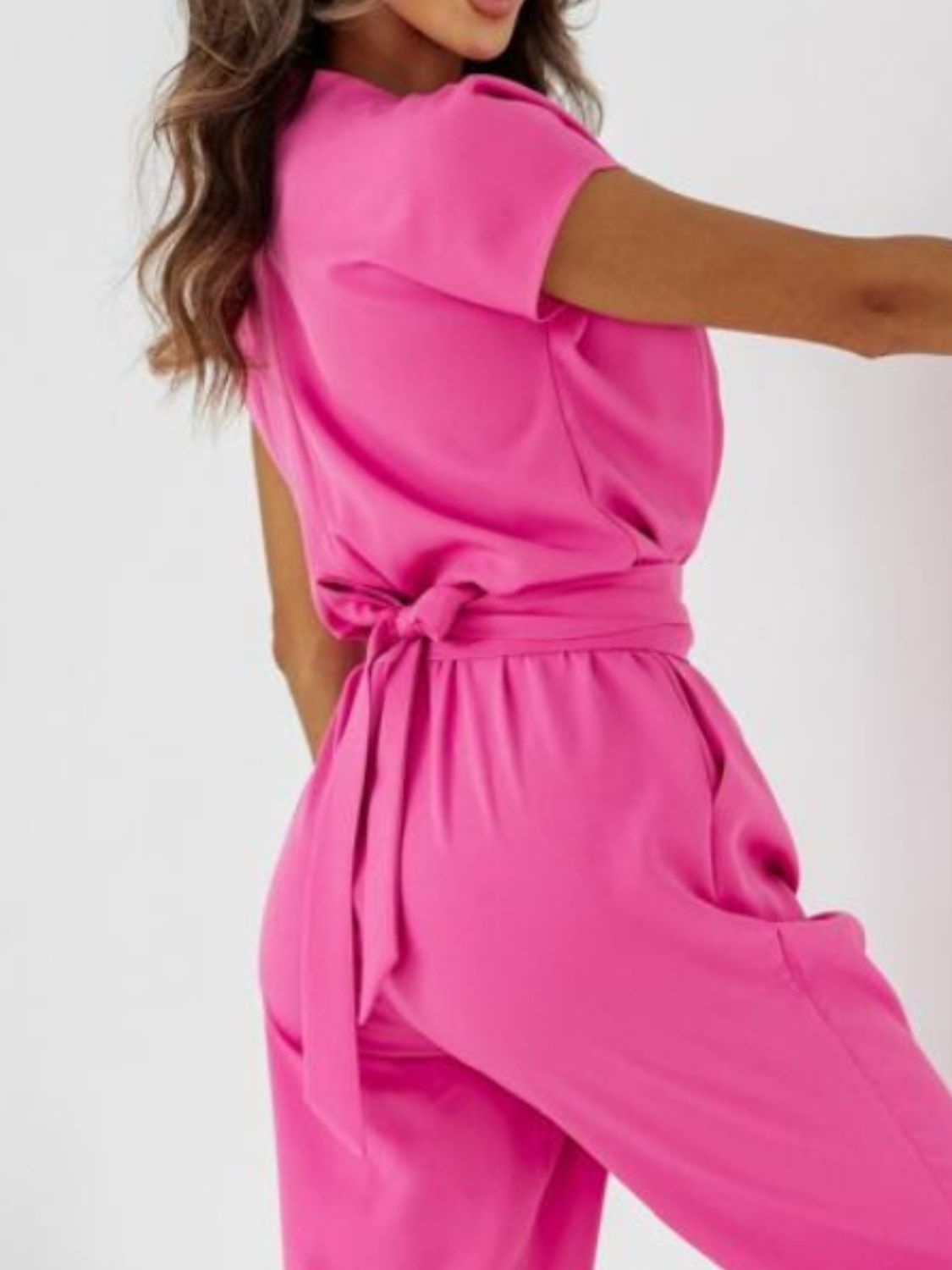 Surplice Cap Sleeve Tie Waist Jumpsuit - Flip Flop Dynasty