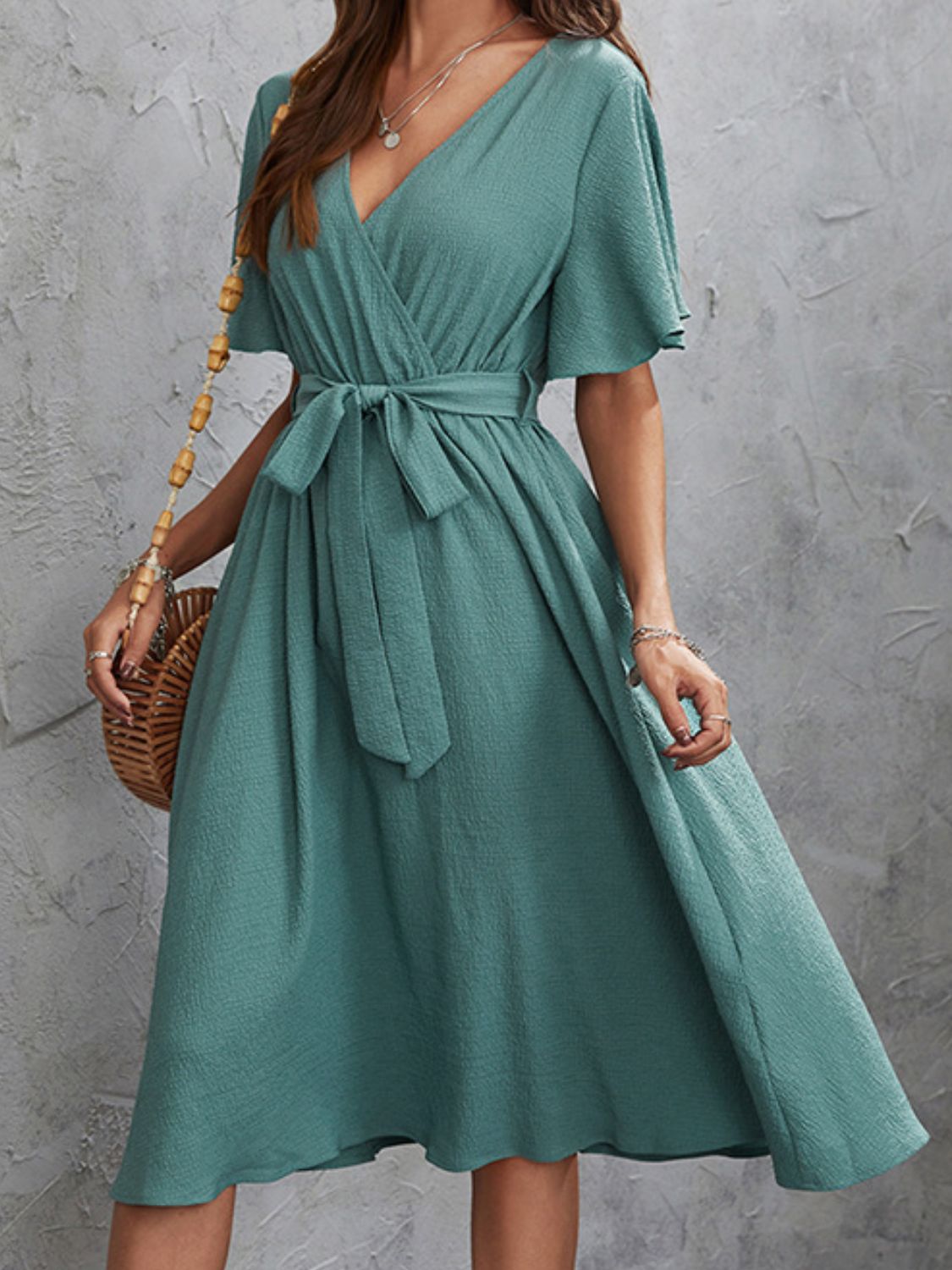 Surplice Flutter Sleeve Midi Dress - Flip Flop Dynasty