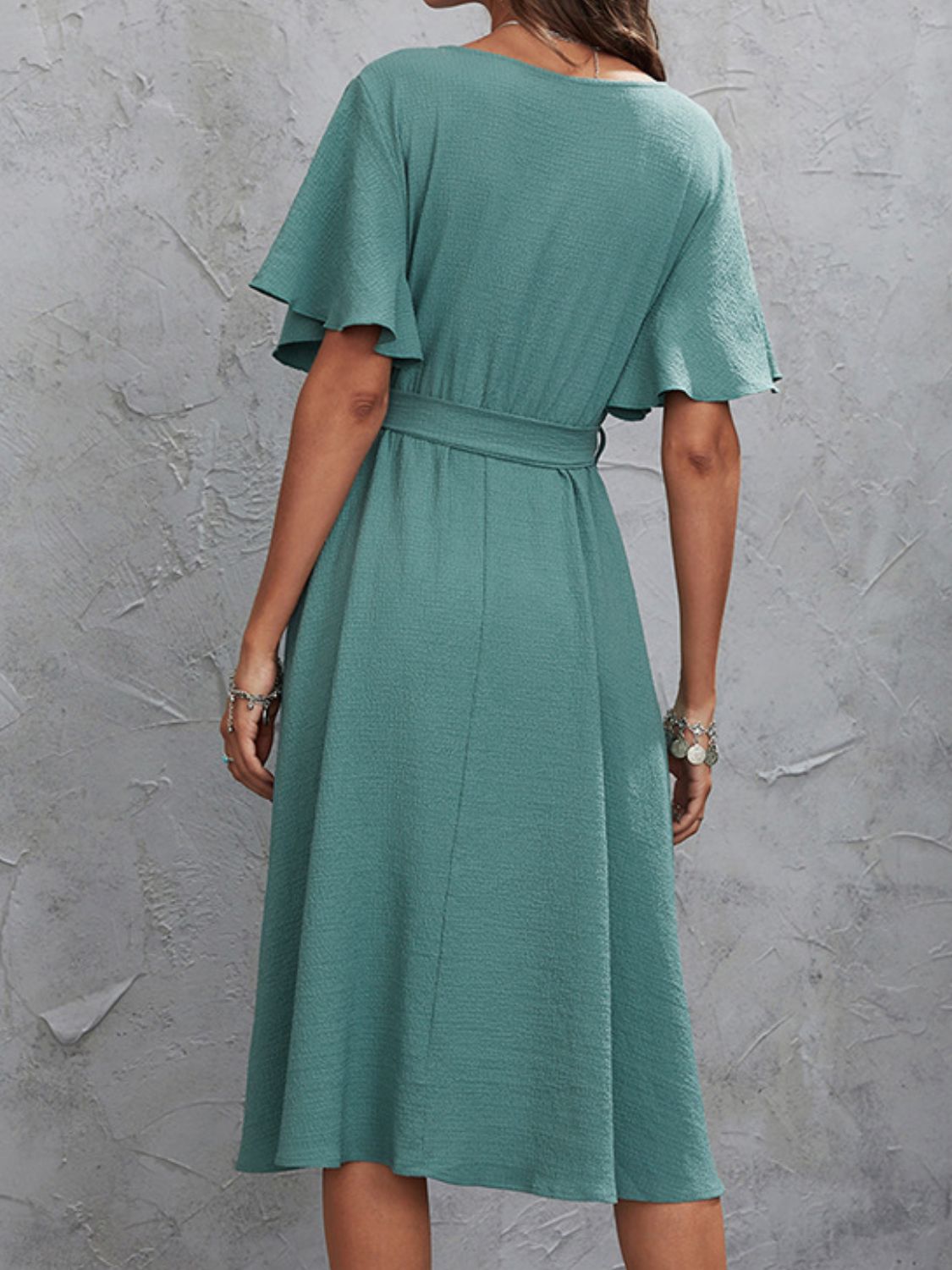 Surplice Flutter Sleeve Midi Dress - Flip Flop Dynasty