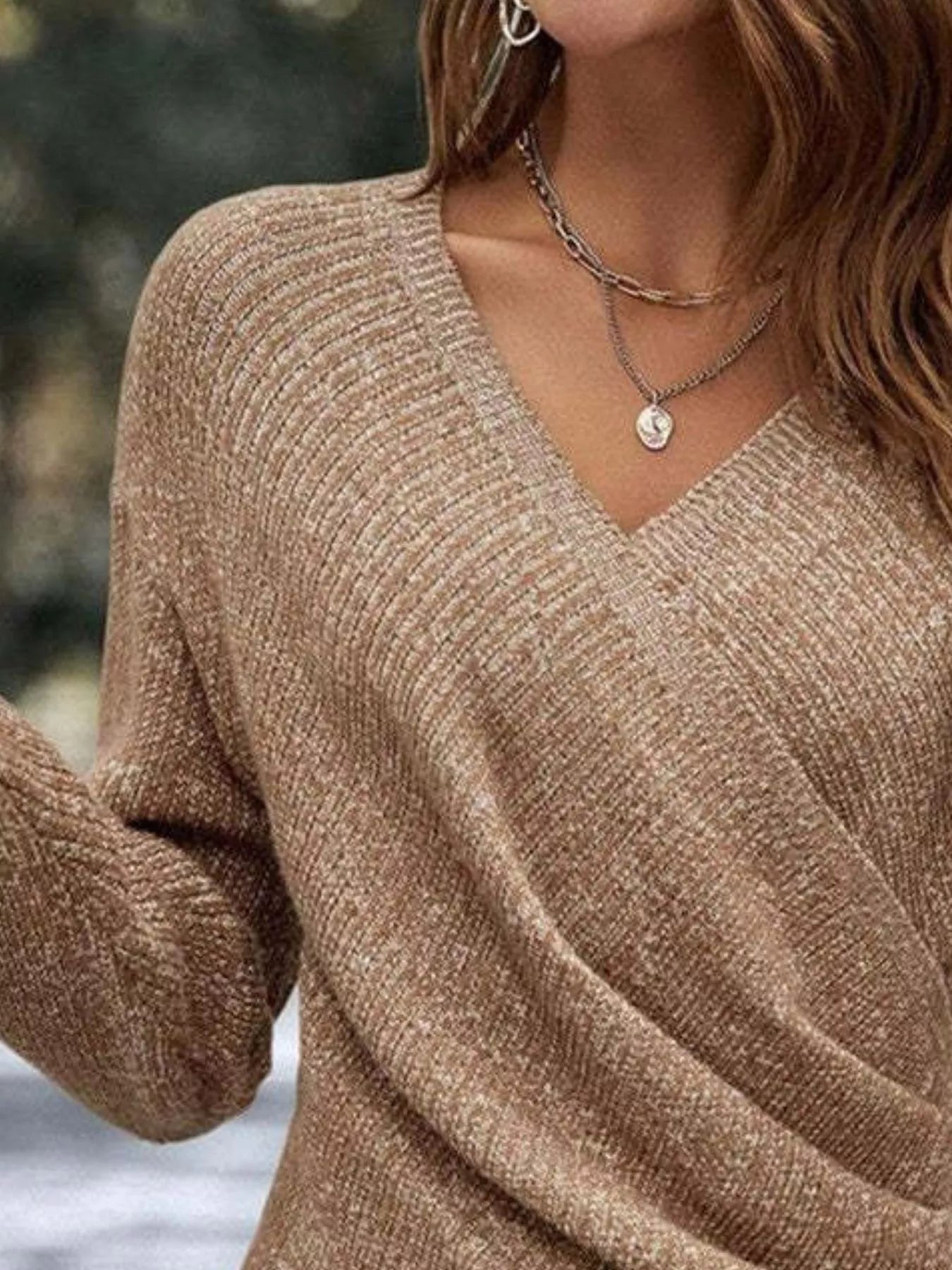 Surplice Long Sleeve Knit Top - Flip Flop Dynasty