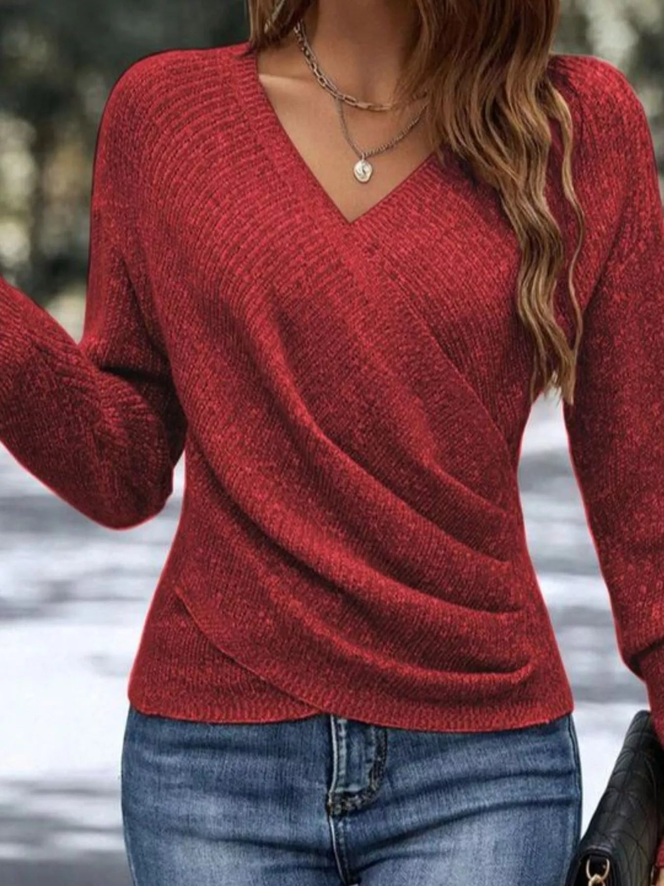 Surplice Long Sleeve Knit Top - Flip Flop Dynasty