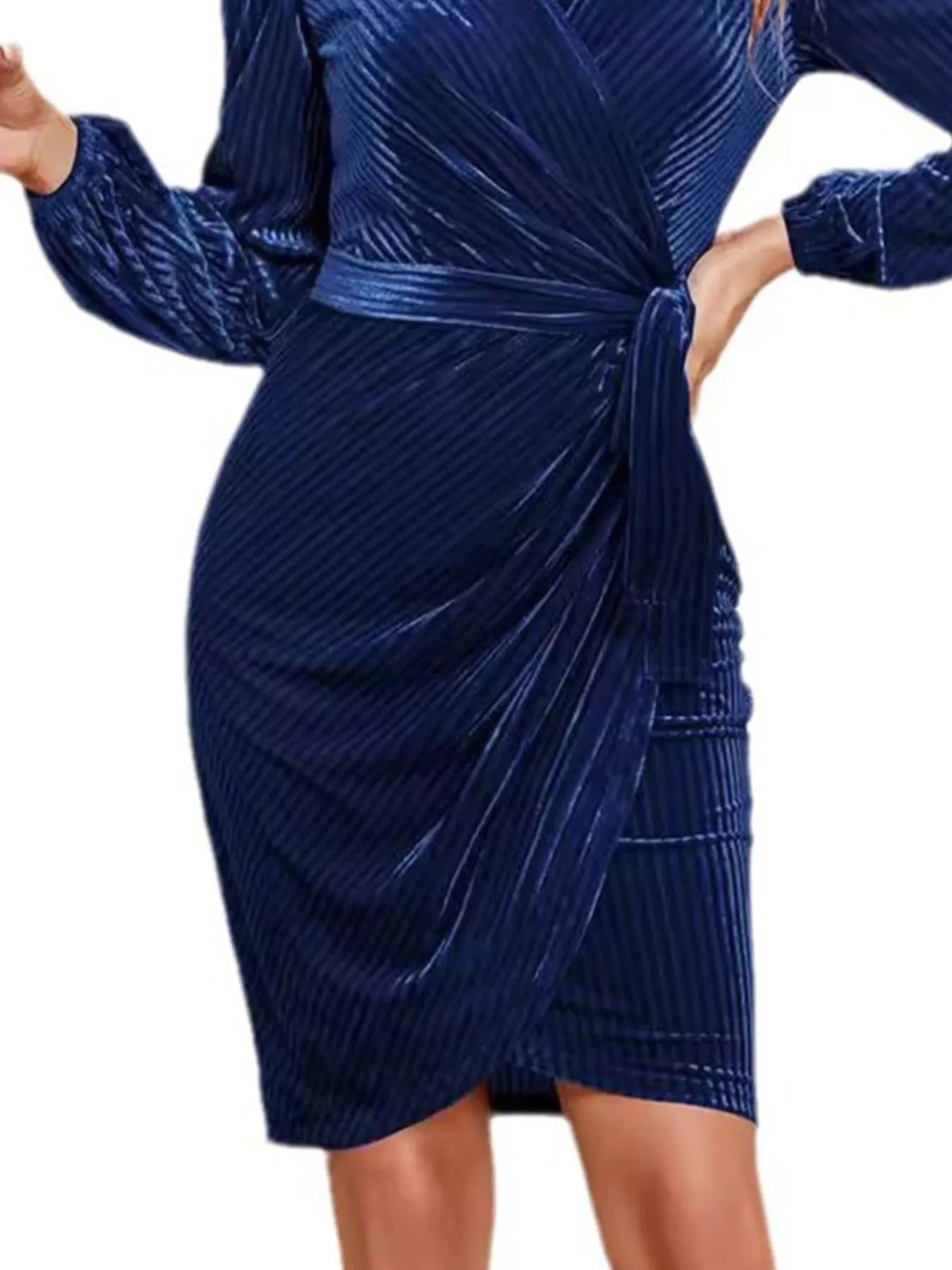 Surplice Long Sleeve Tie Waist Dress - Flip Flop Dynasty