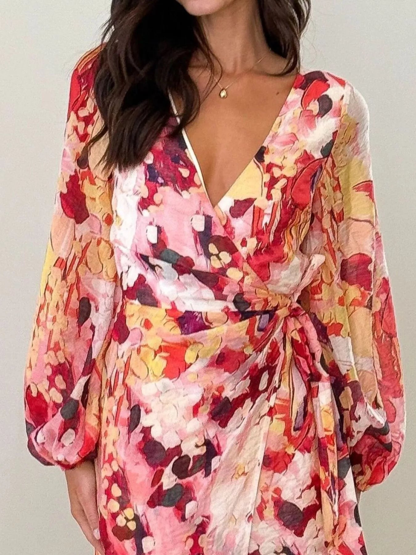 Surplice Long Sleeve Tie Waist Dress - Flip Flop Dynasty