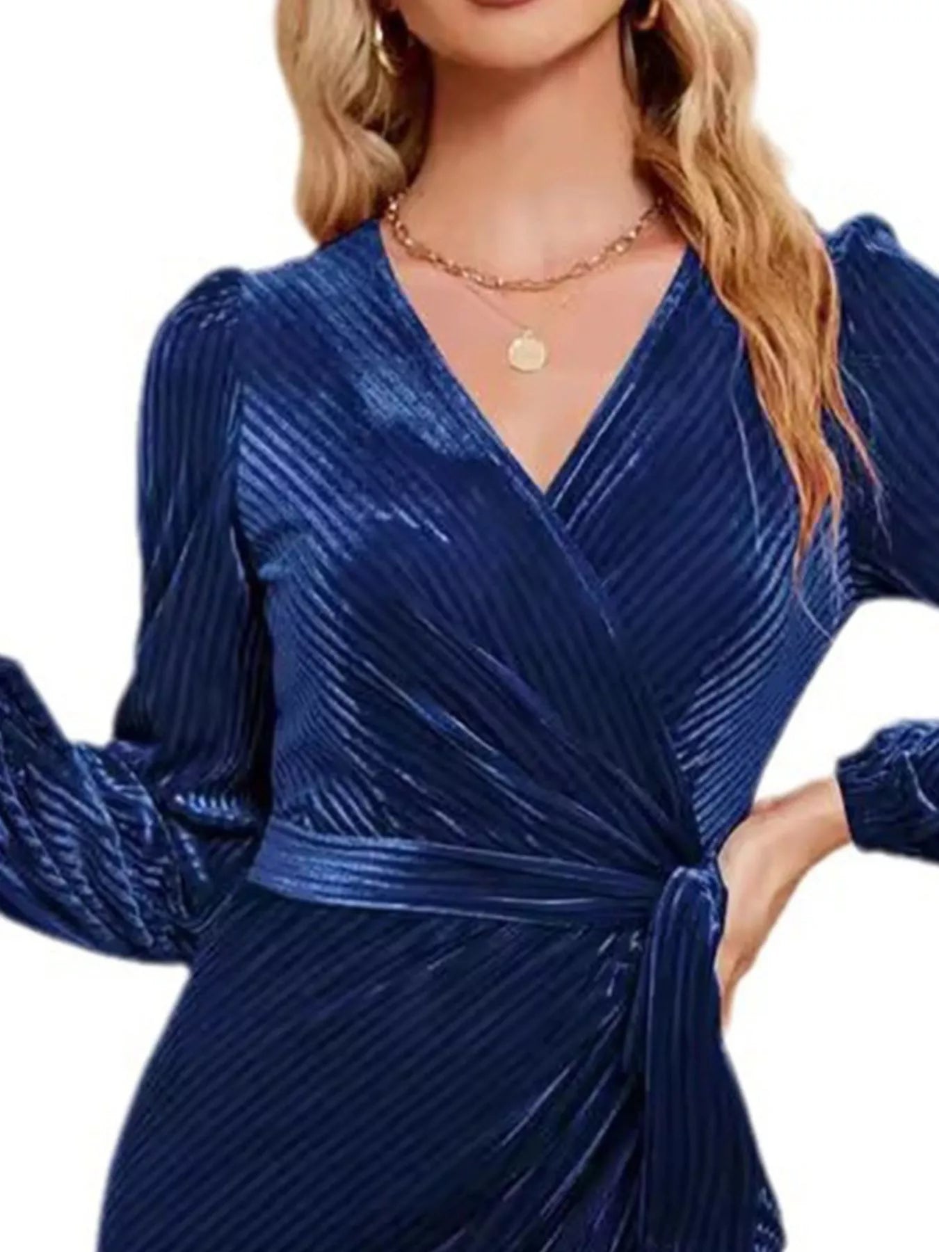 Surplice Long Sleeve Tie Waist Dress - Flip Flop Dynasty