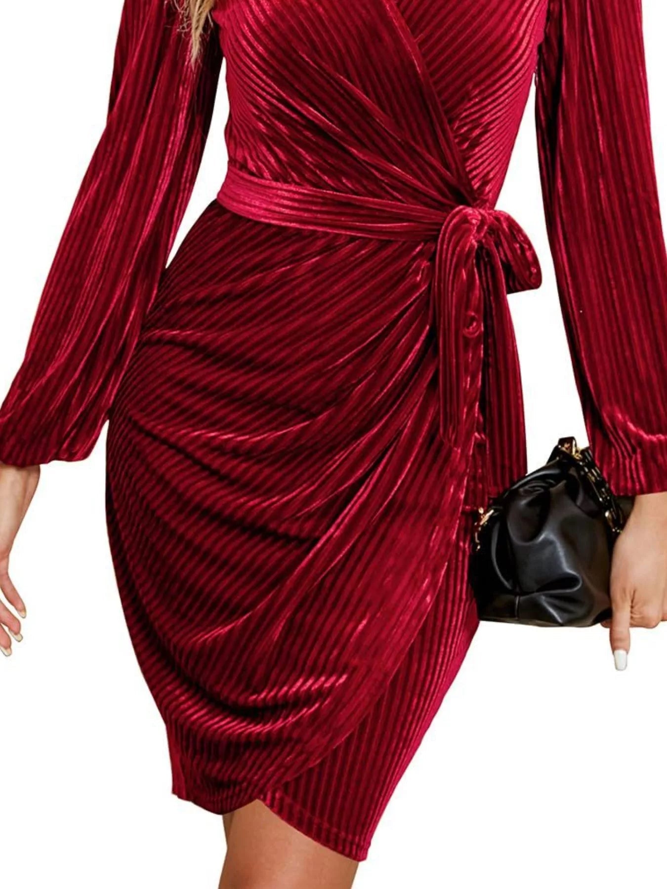 Surplice Long Sleeve Tie Waist Dress - Flip Flop Dynasty