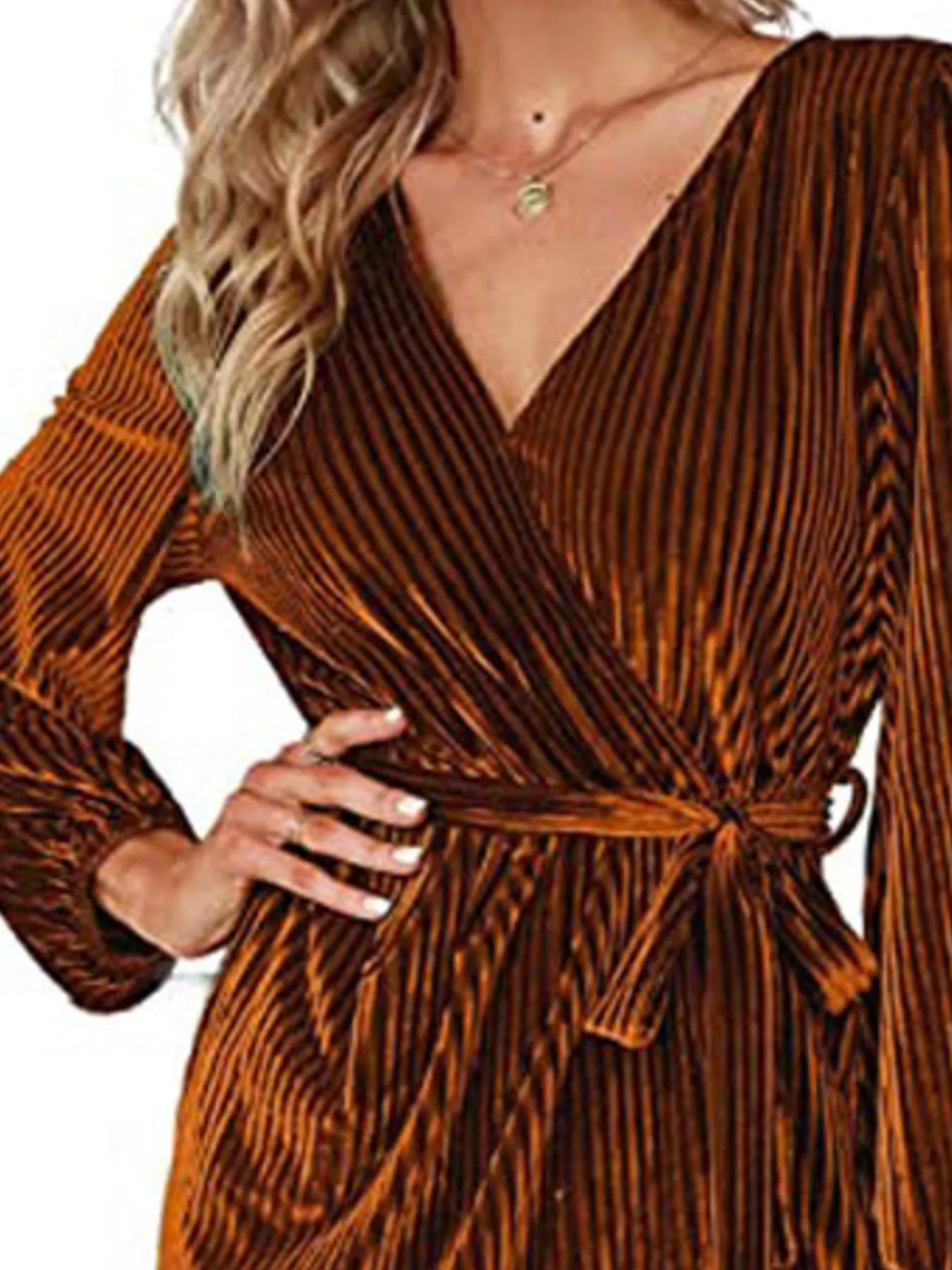 Surplice Long Sleeve Tie Waist Dress - Flip Flop Dynasty