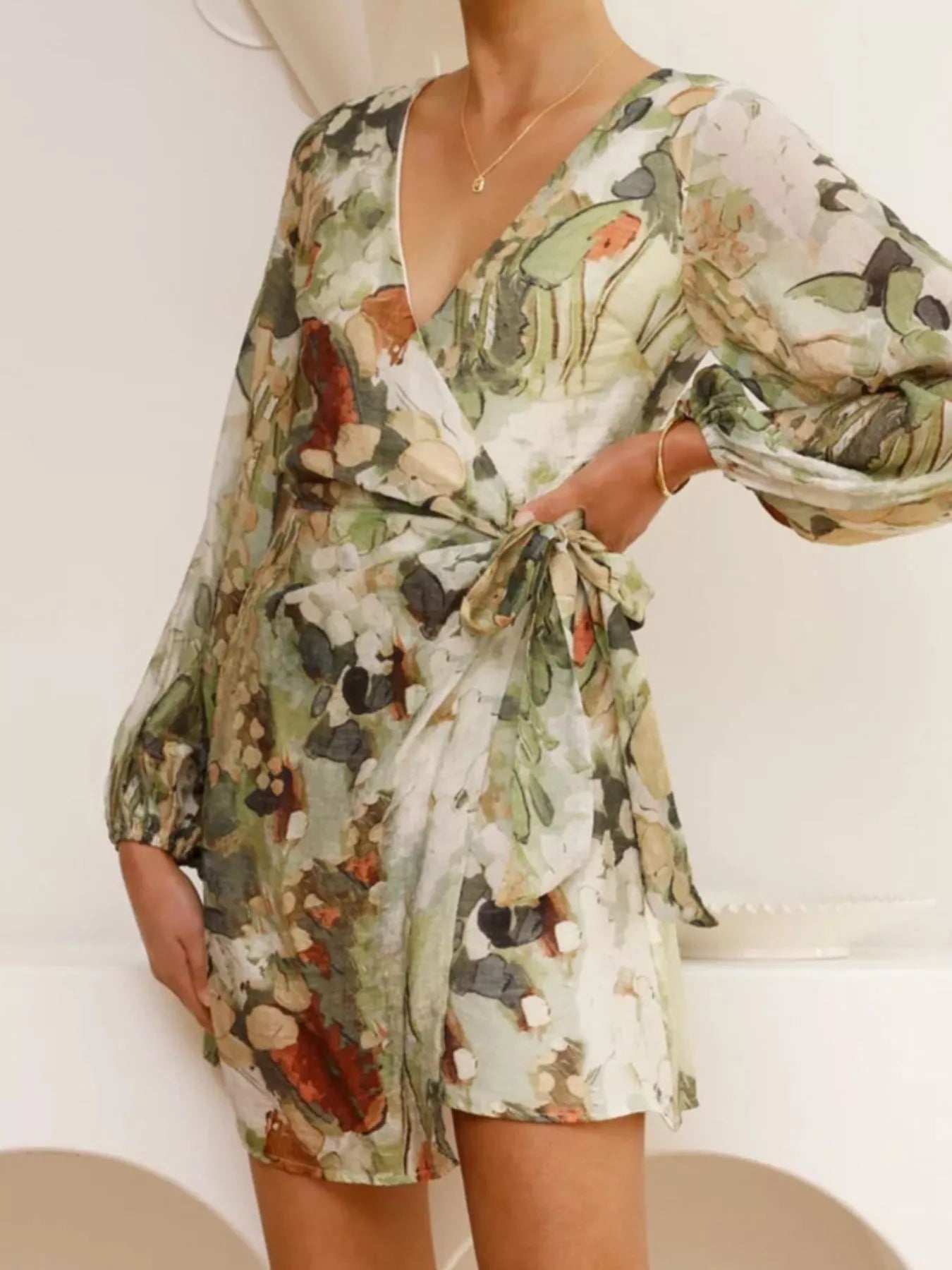 Surplice Long Sleeve Tie Waist Dress - Flip Flop Dynasty