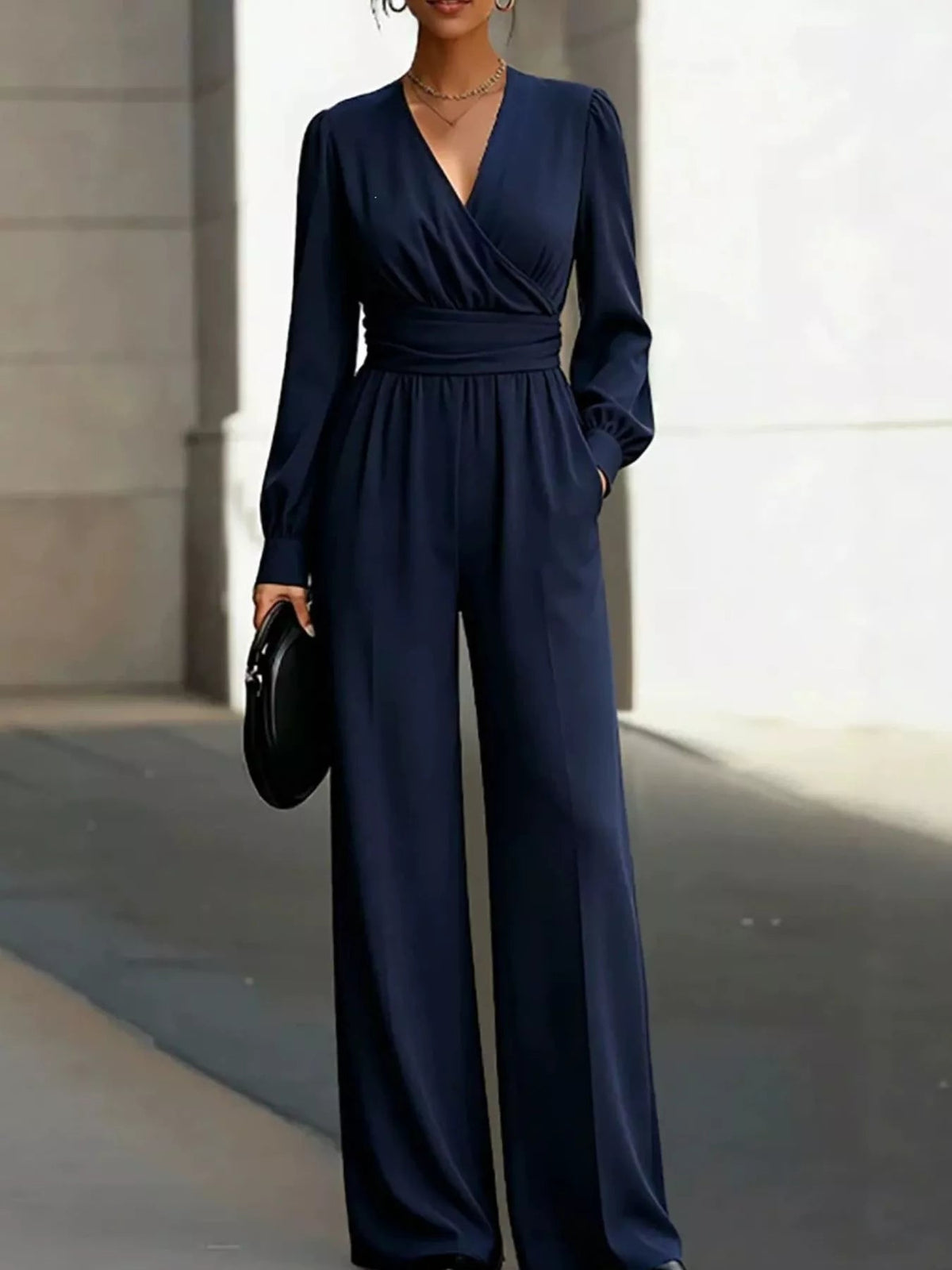 Surplice Long Sleeve Wide-Leg Jumpsuit - Flip Flop Dynasty