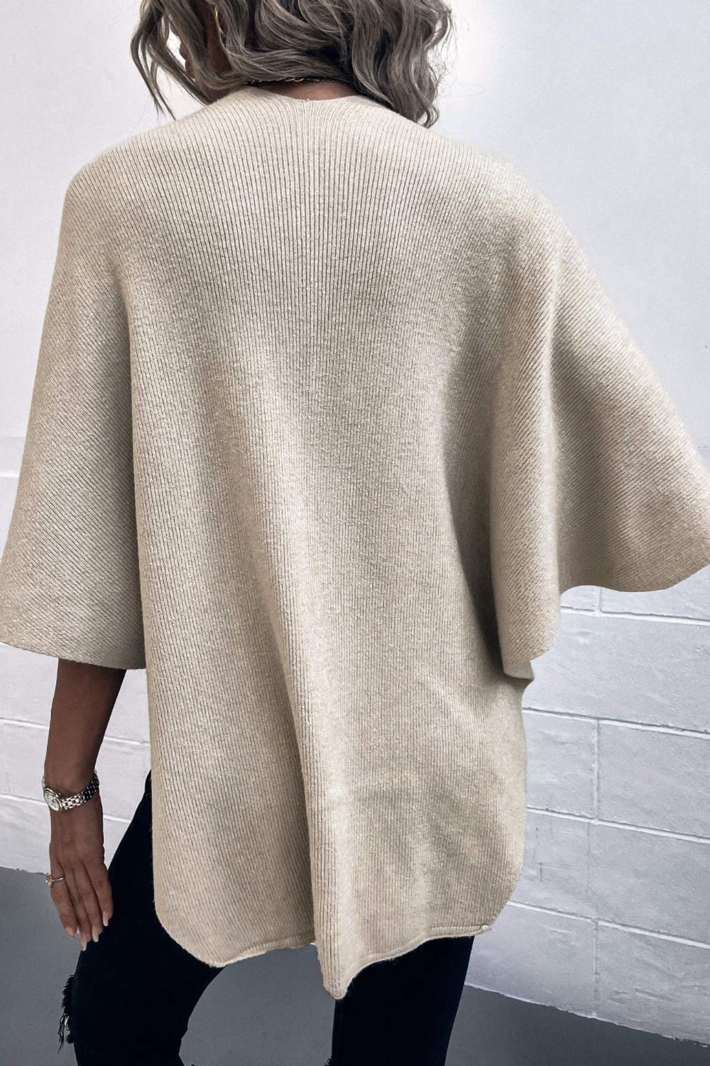 Surplice Neck Pom - Pom Trim Poncho - Flip Flop Dynasty