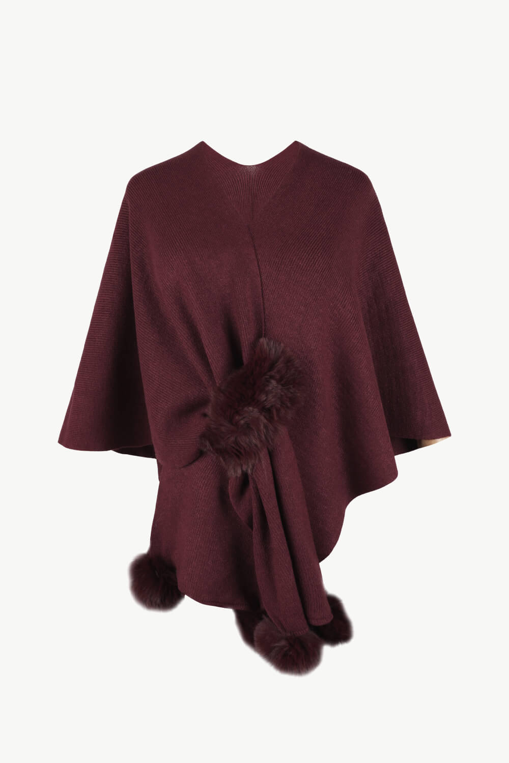 Surplice Neck Pom - Pom Trim Poncho - Flip Flop Dynasty
