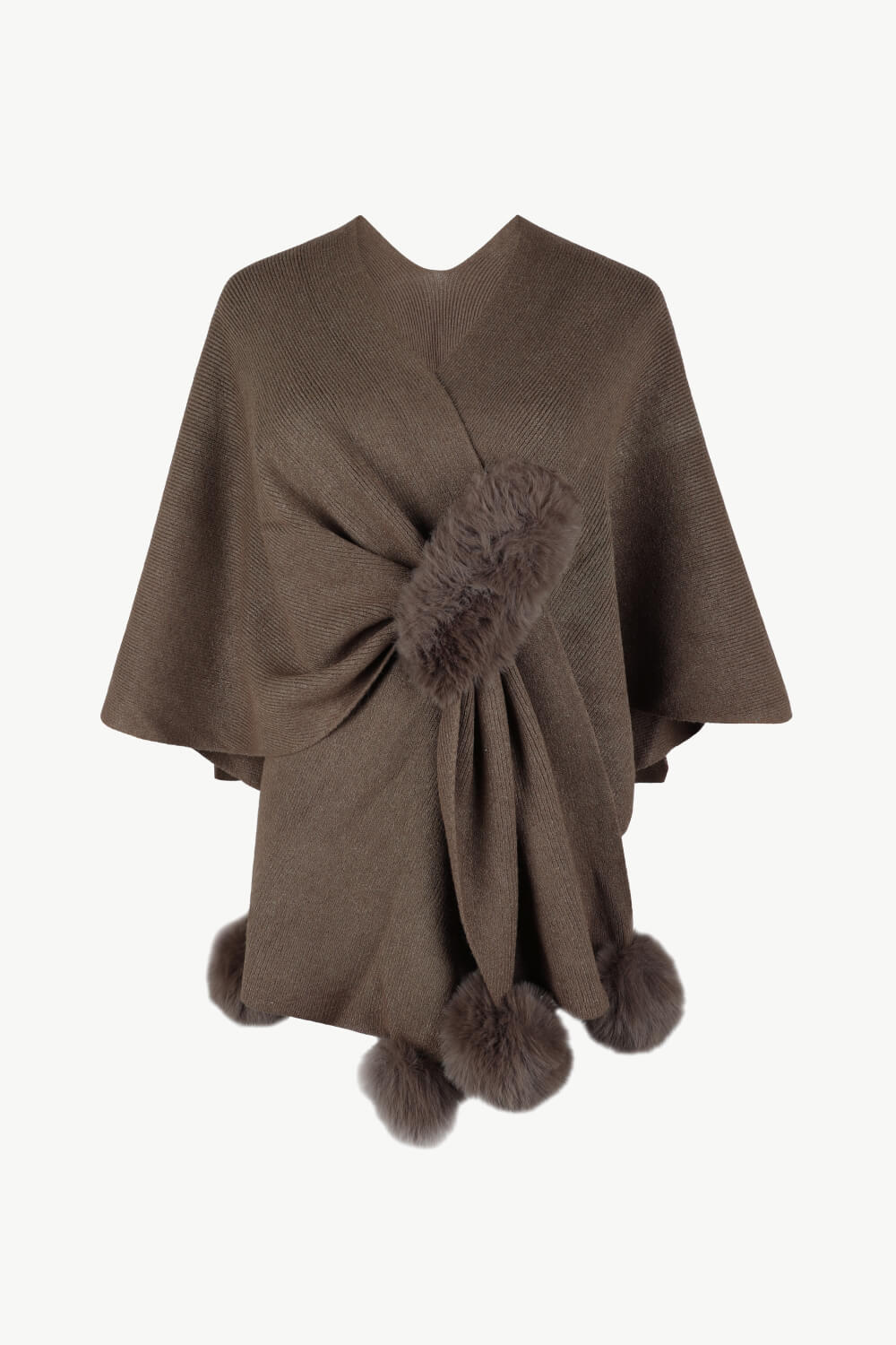 Surplice Neck Pom - Pom Trim Poncho - Flip Flop Dynasty