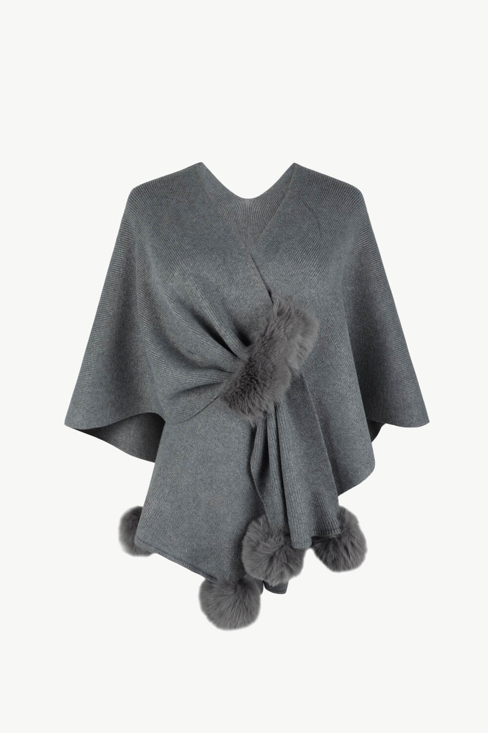 Surplice Neck Pom - Pom Trim Poncho - Flip Flop Dynasty