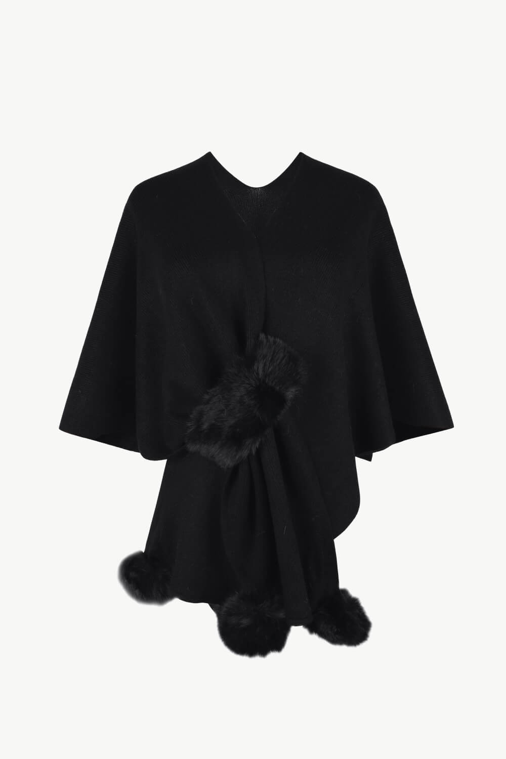 Surplice Neck Pom - Pom Trim Poncho - Flip Flop Dynasty