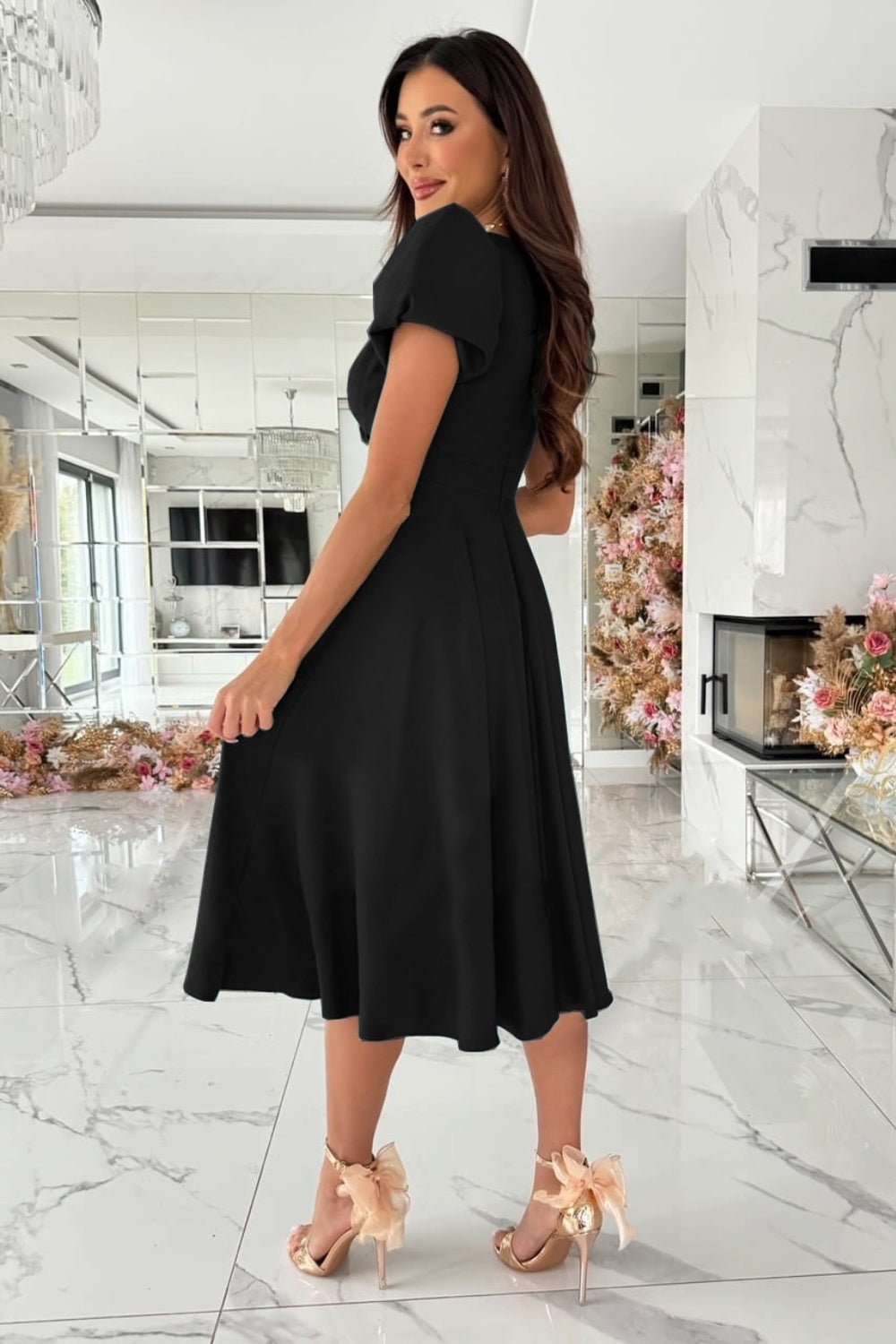 Surplice Puff Sleeve Midi Dress - Flip Flop Dynasty