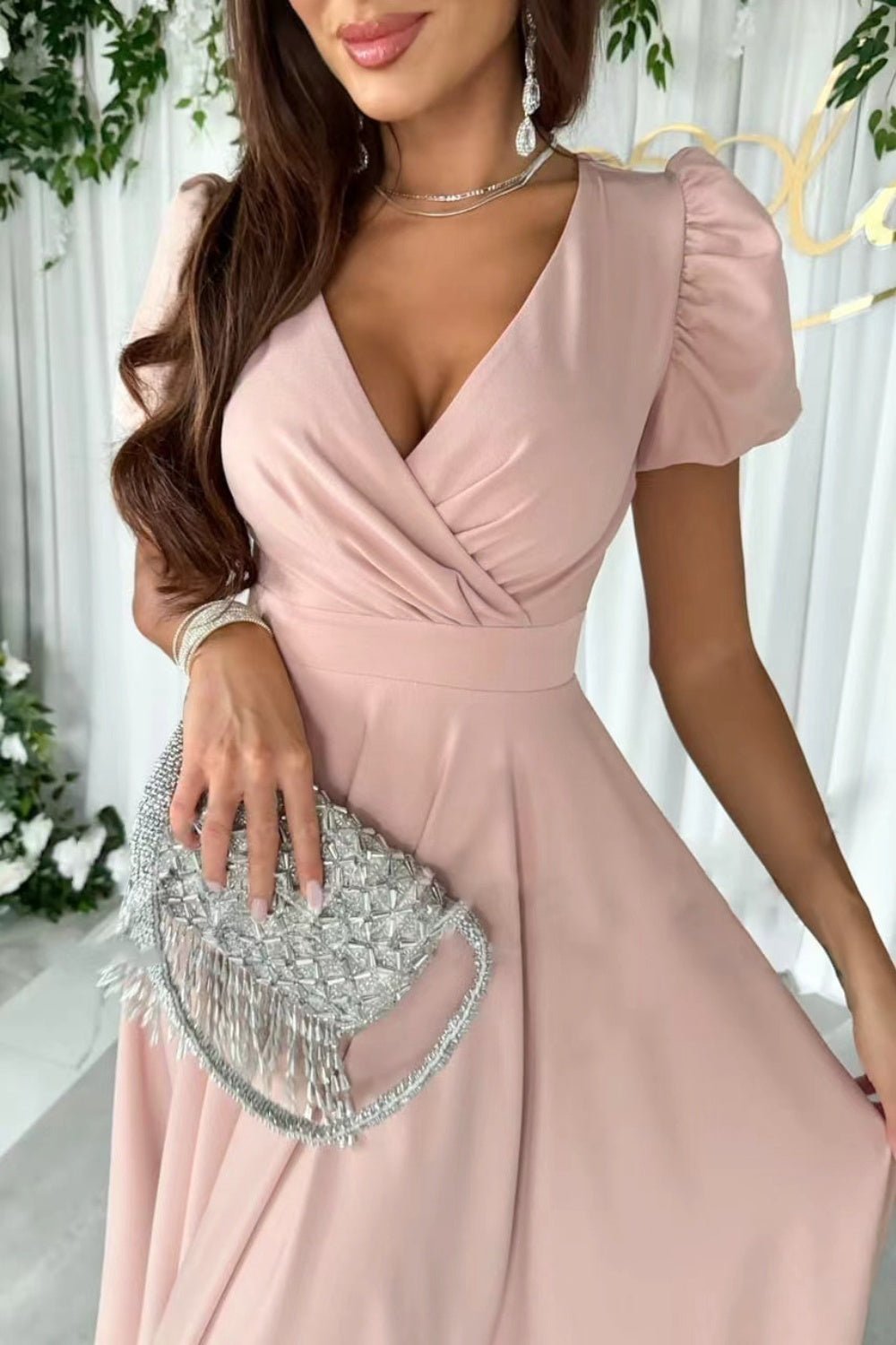 Surplice Puff Sleeve Midi Dress - Flip Flop Dynasty