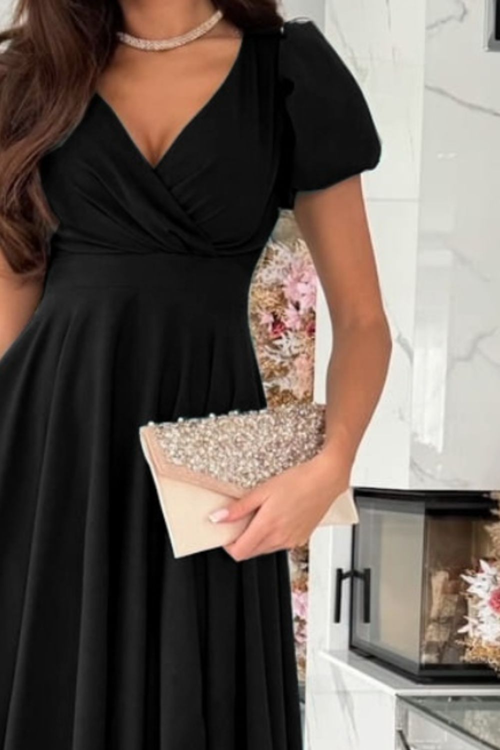 Surplice Puff Sleeve Midi Dress - Flip Flop Dynasty