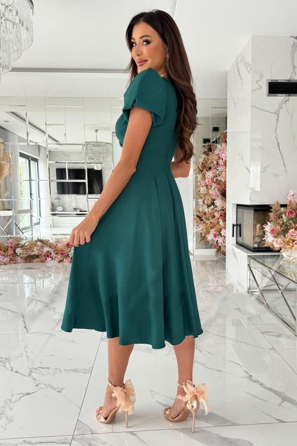 Surplice Puff Sleeve Midi Dress - Flip Flop Dynasty