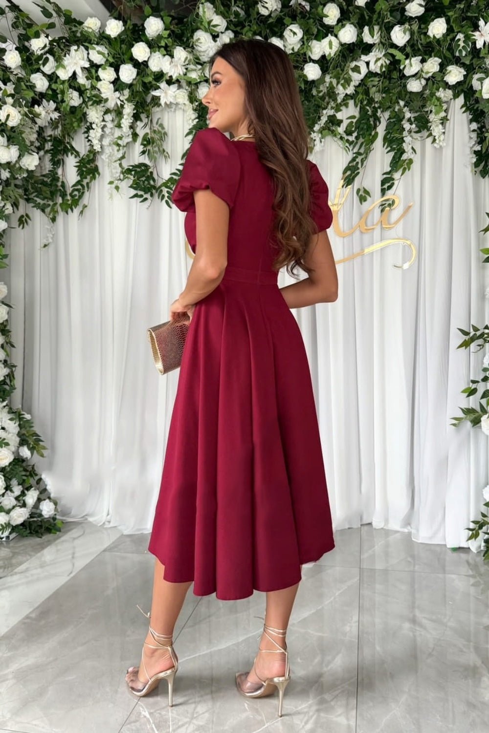 Surplice Puff Sleeve Midi Dress - Flip Flop Dynasty