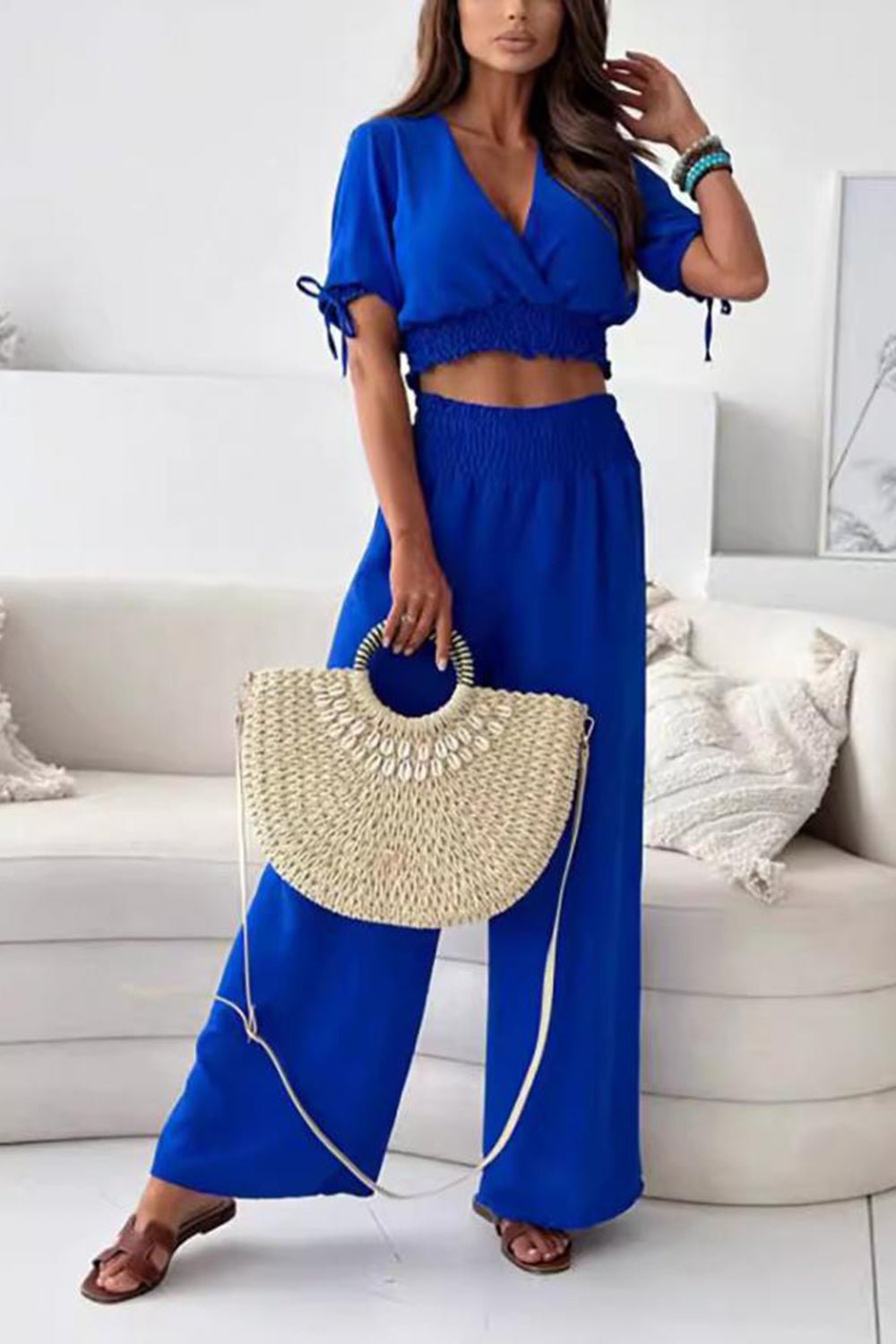 Surplice Short Sleeve Top and Pants Set - Flip Flop Dynasty
