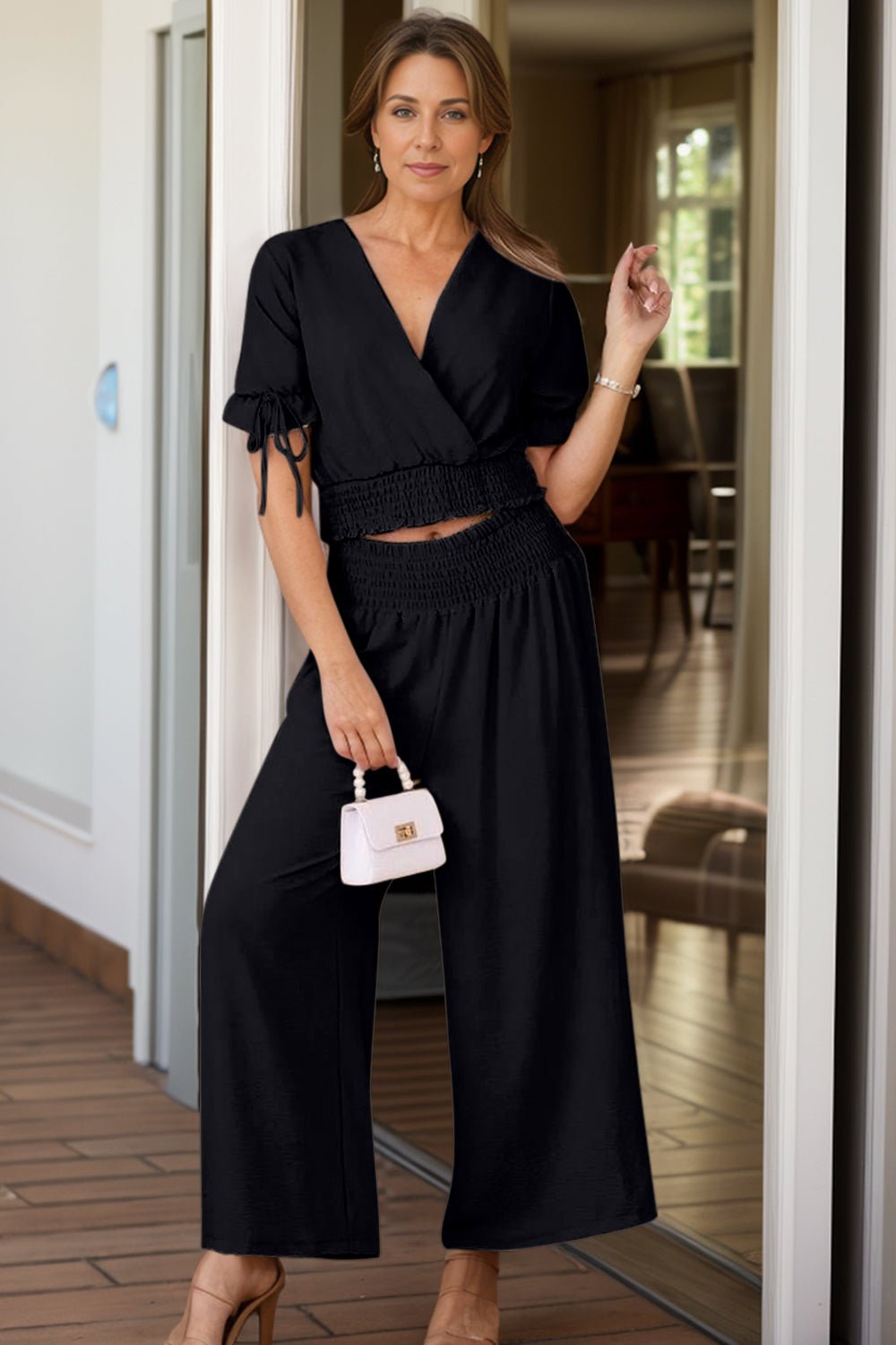 Surplice Short Sleeve Top and Pants Set - Flip Flop Dynasty