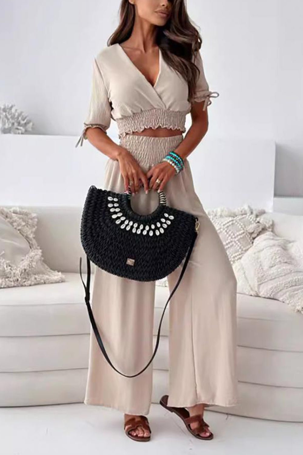 Surplice Short Sleeve Top and Pants Set - Flip Flop Dynasty