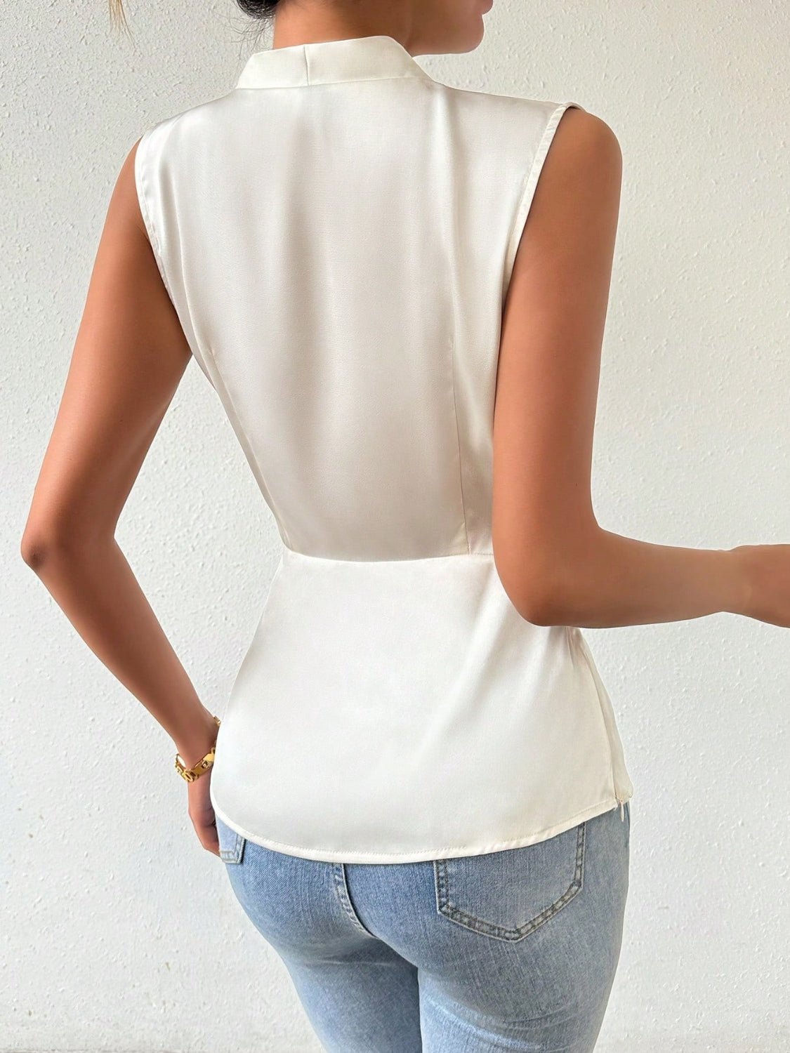 Surplice Sleeveless Satin Blouse - Flip Flop Dynasty