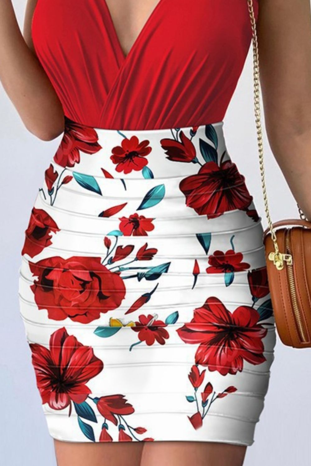 Surplice Spaghetti Strap Top and Printed Mini Skirt Set - Flip Flop Dynasty