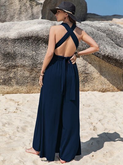 Surplice Wide Leg Jumpsuit with Free Tie - Flip Flop Dynasty
