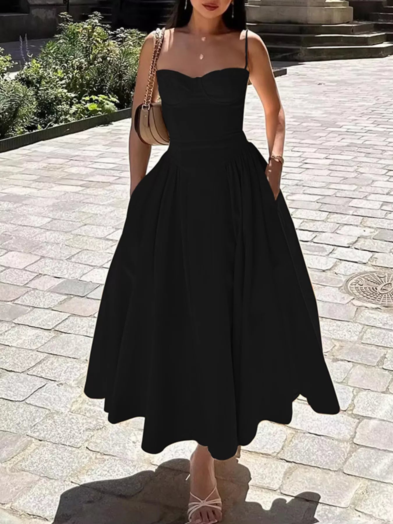 Sweetheart Neck Spaghetti Strap Midi Dress - Flip Flop Dynasty