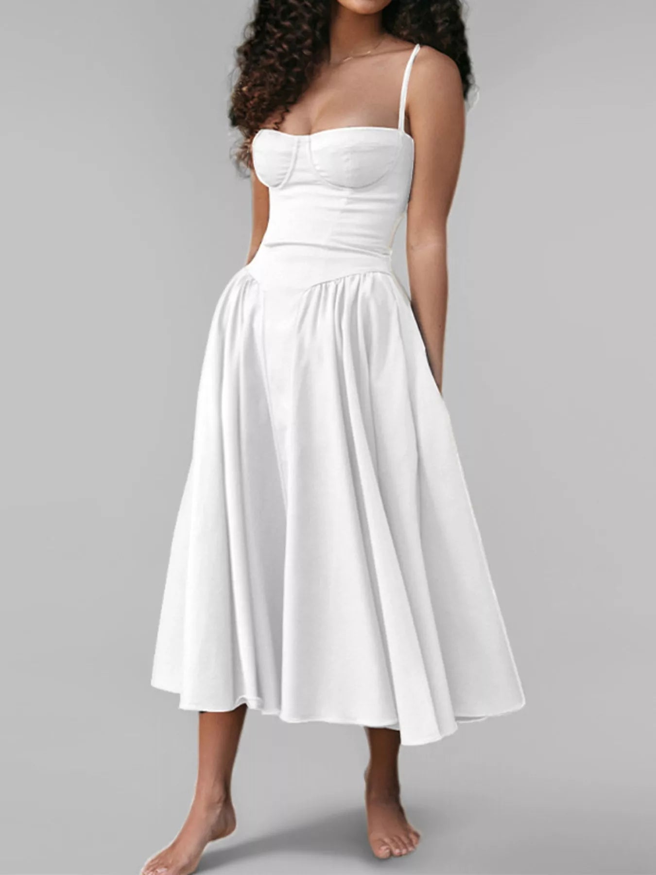 Sweetheart Neck Spaghetti Strap Midi Dress - Flip Flop Dynasty