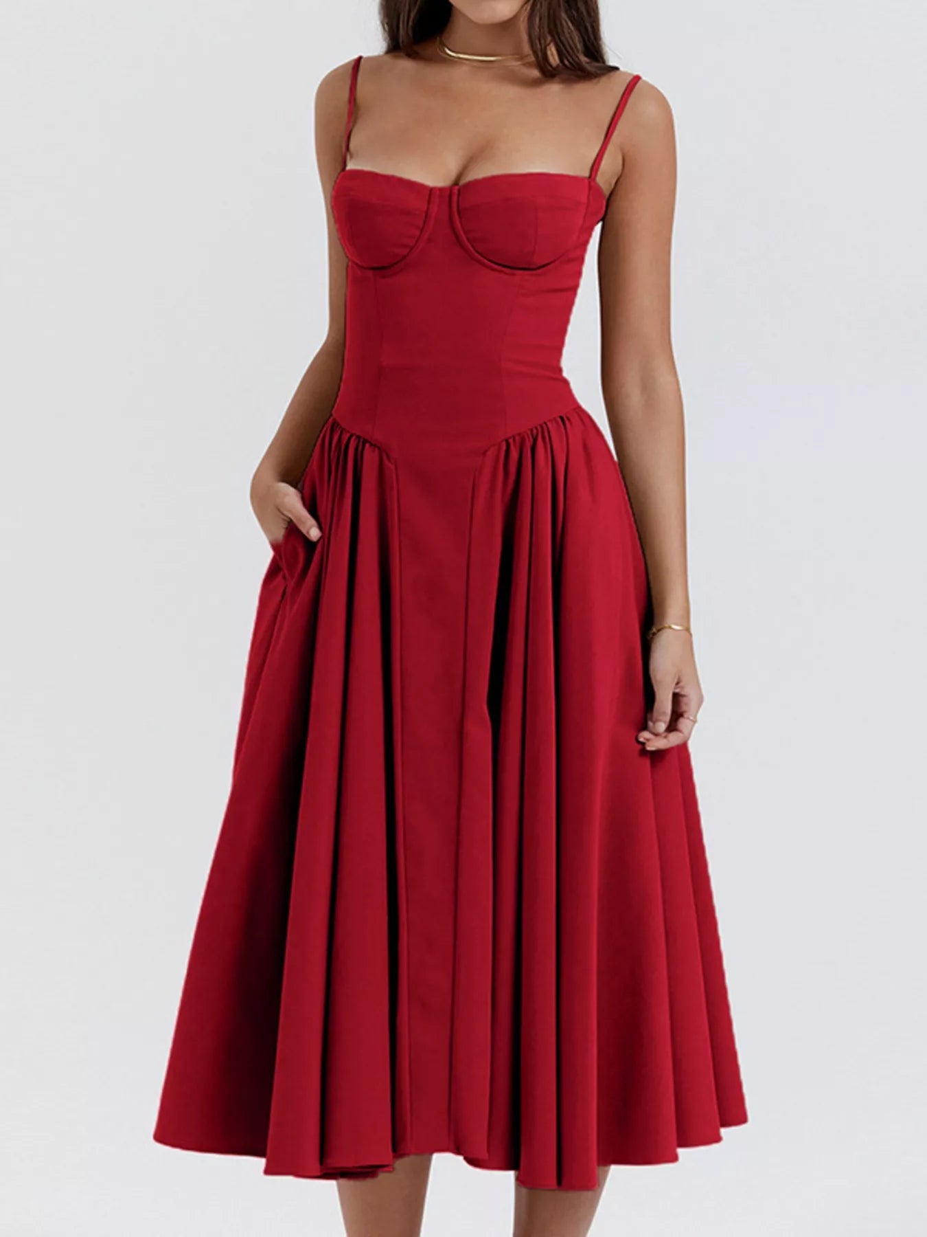 Sweetheart Neck Spaghetti Strap Midi Dress - Flip Flop Dynasty