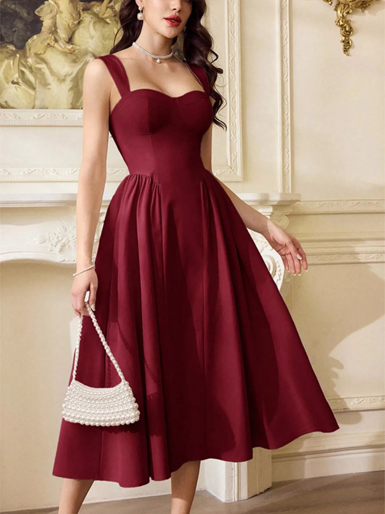 Sweetheart Neckline A-Line Midi Dress - Flip Flop Dynasty