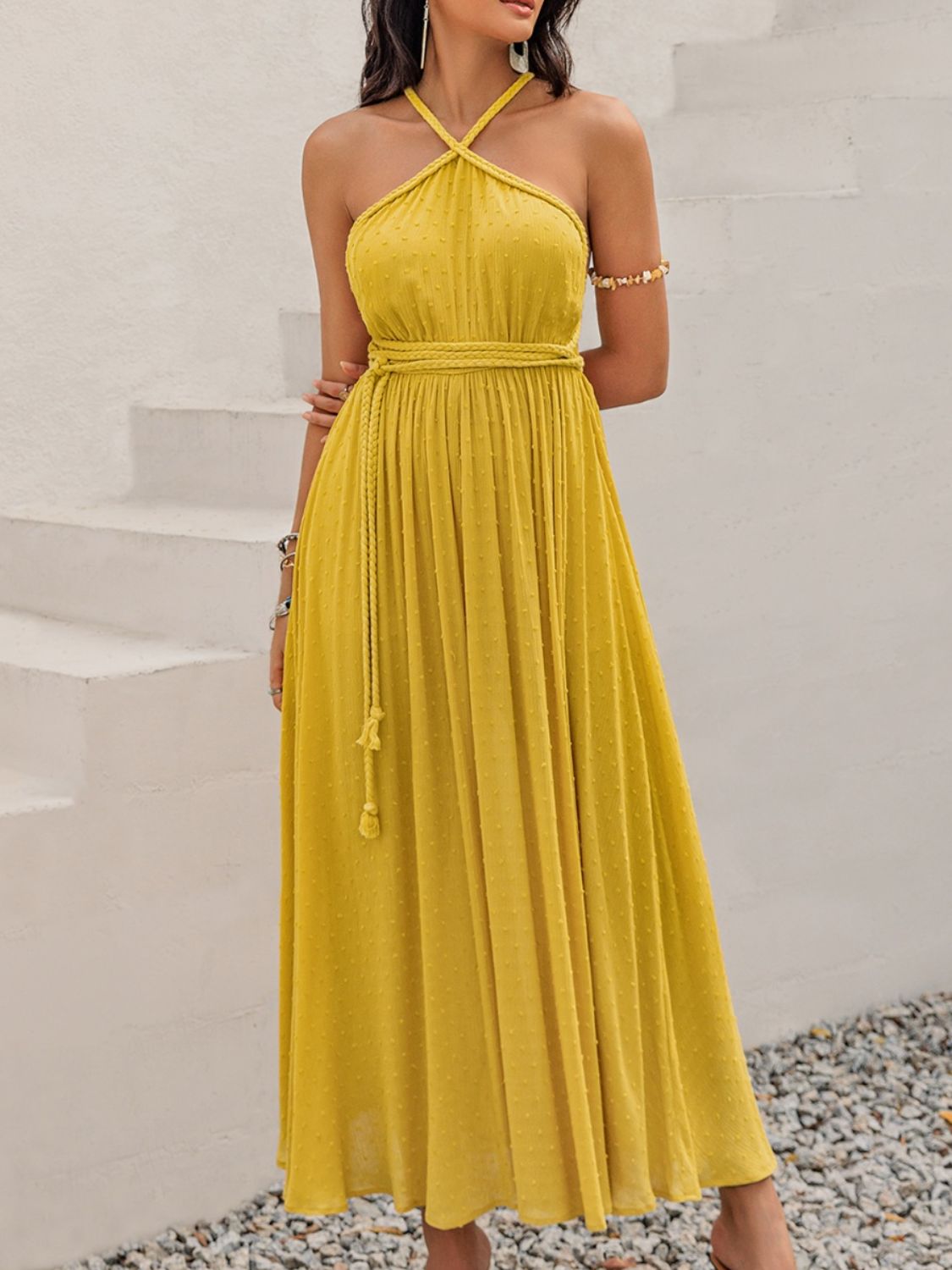 Swiss Dot Backless Sleeveless Maxi Dress - Flip Flop Dynasty