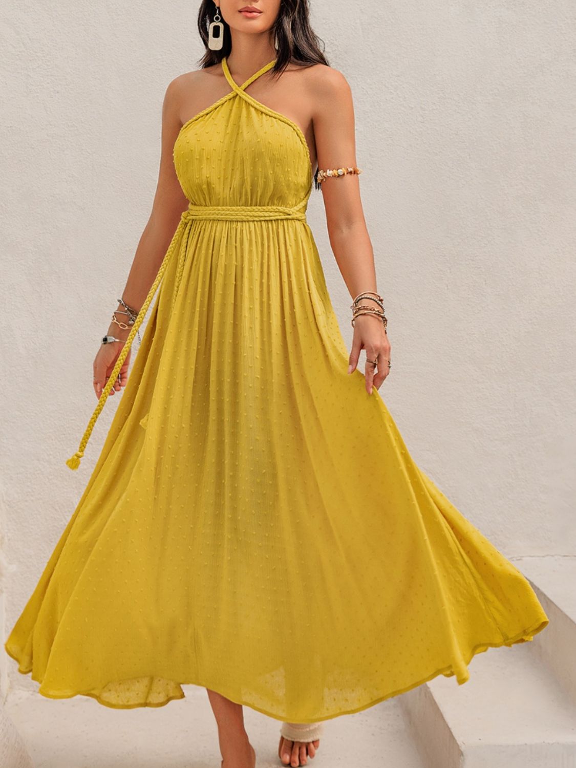 Swiss Dot Backless Sleeveless Maxi Dress - Flip Flop Dynasty