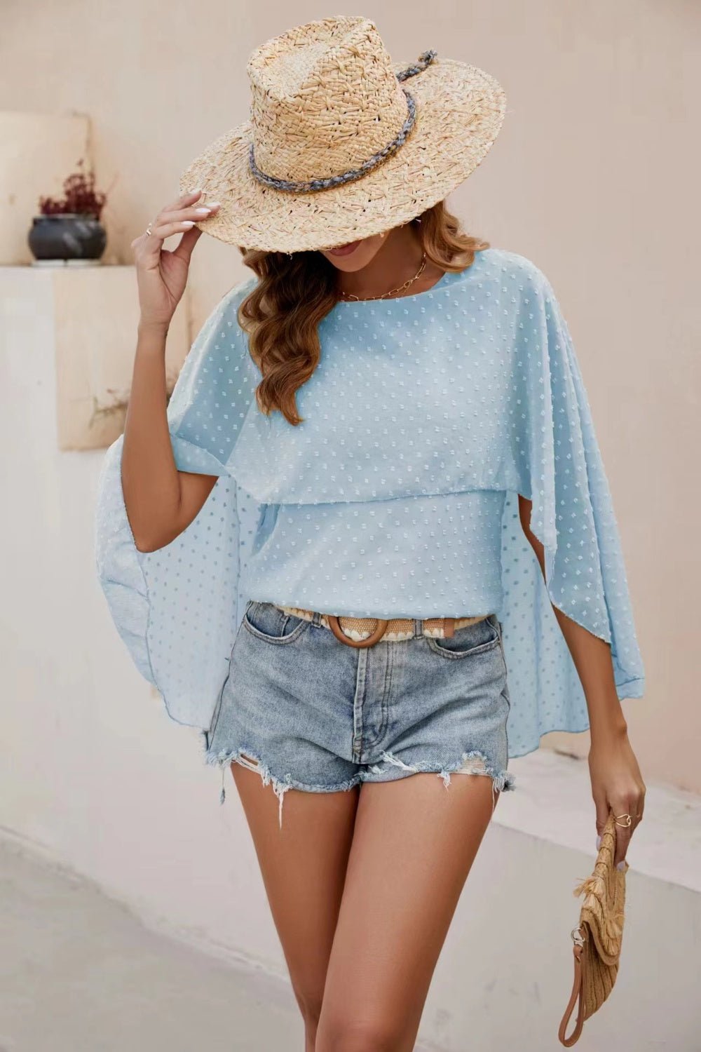 Swiss Dot Round Neck Blouse - Flip Flop Dynasty