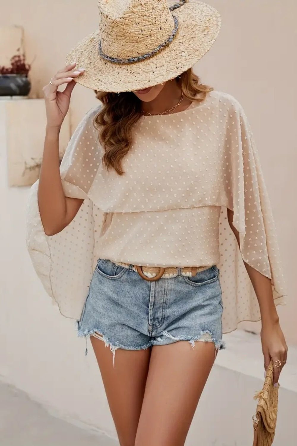 Swiss Dot Round Neck Blouse - Flip Flop Dynasty