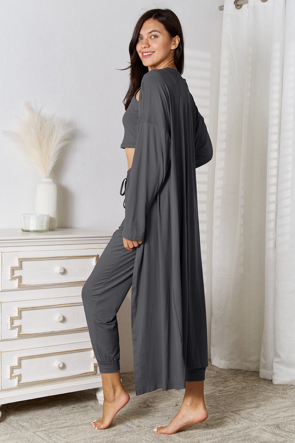 Tank, Pants, and Cardigan Set with Pockets - Flip Flop Dynasty