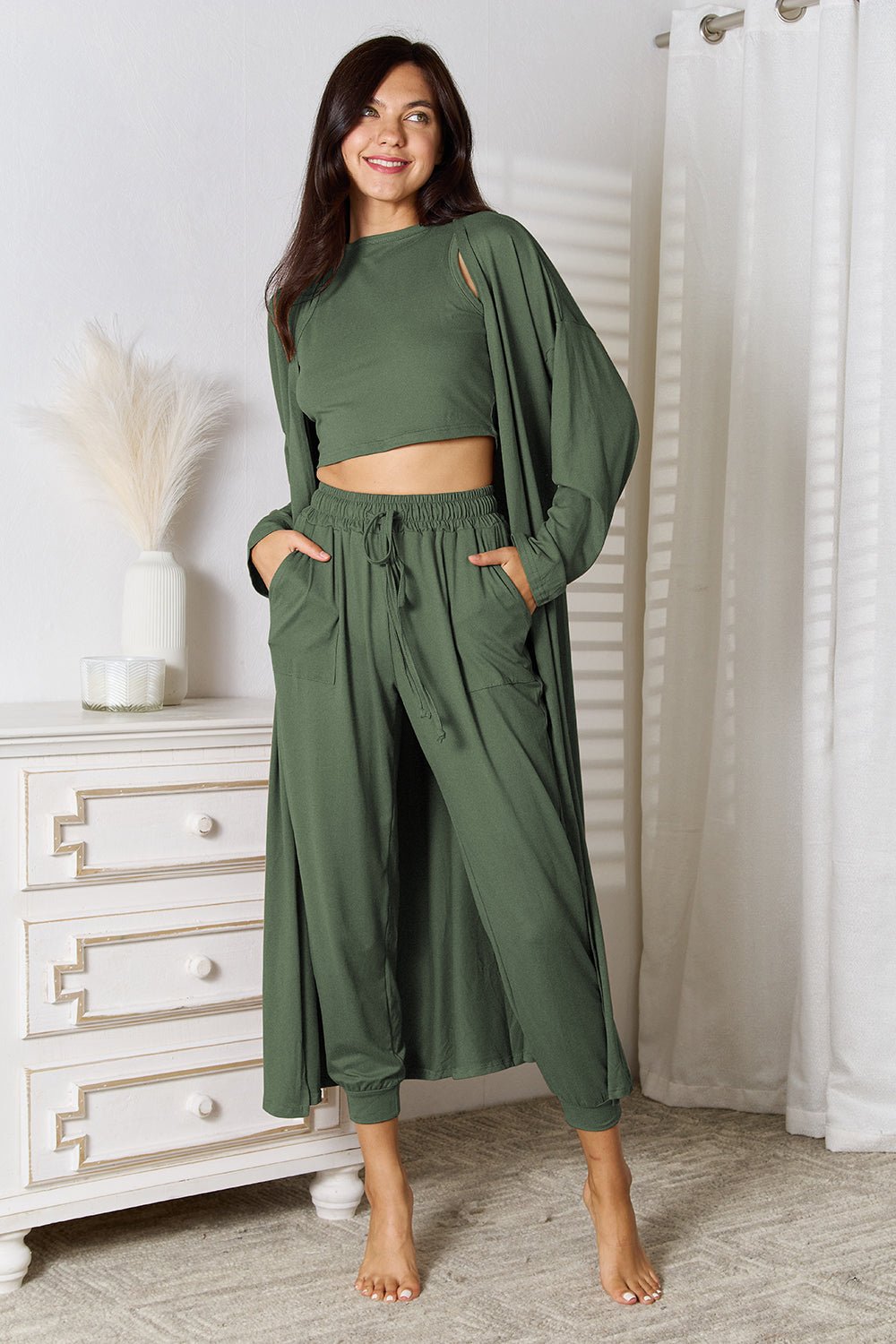 Tank, Pants, and Cardigan Set with Pockets - Flip Flop Dynasty