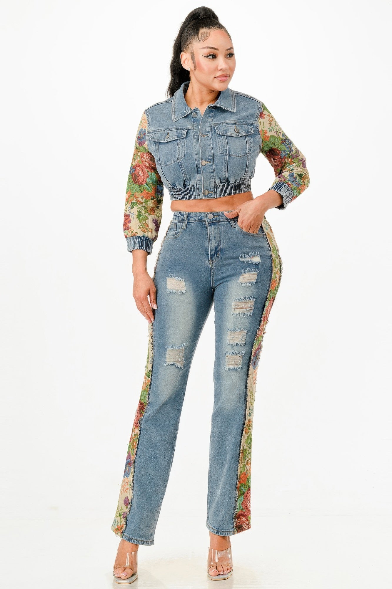 Tapestry Contrast Denim Set - Flip Flop Dynasty