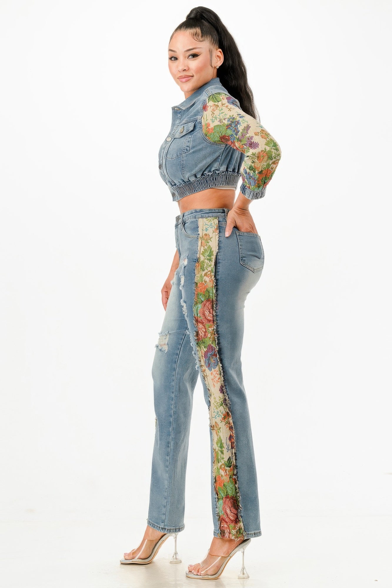 Tapestry Contrast Denim Set - Flip Flop Dynasty