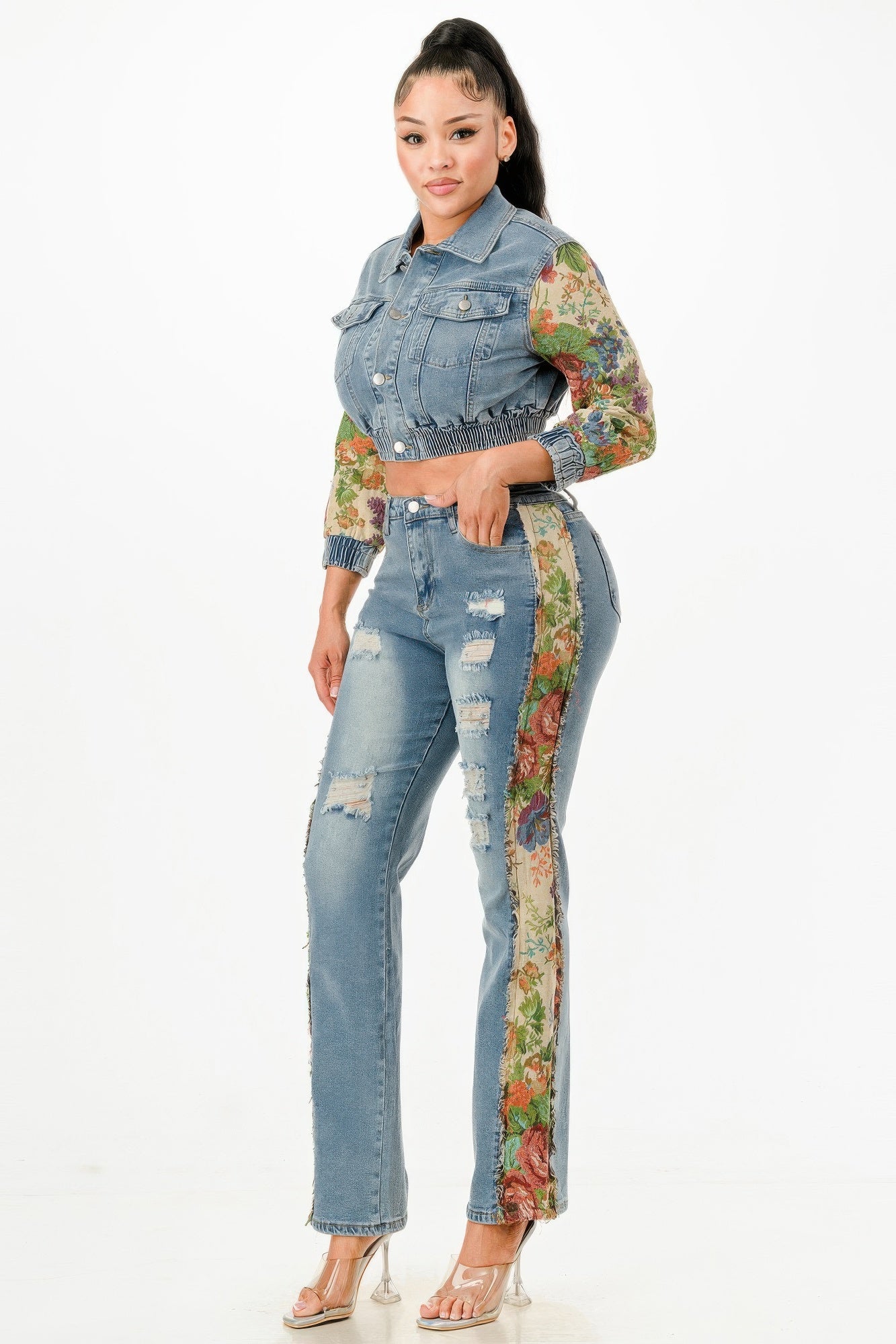 Tapestry Contrast Denim Set - Flip Flop Dynasty