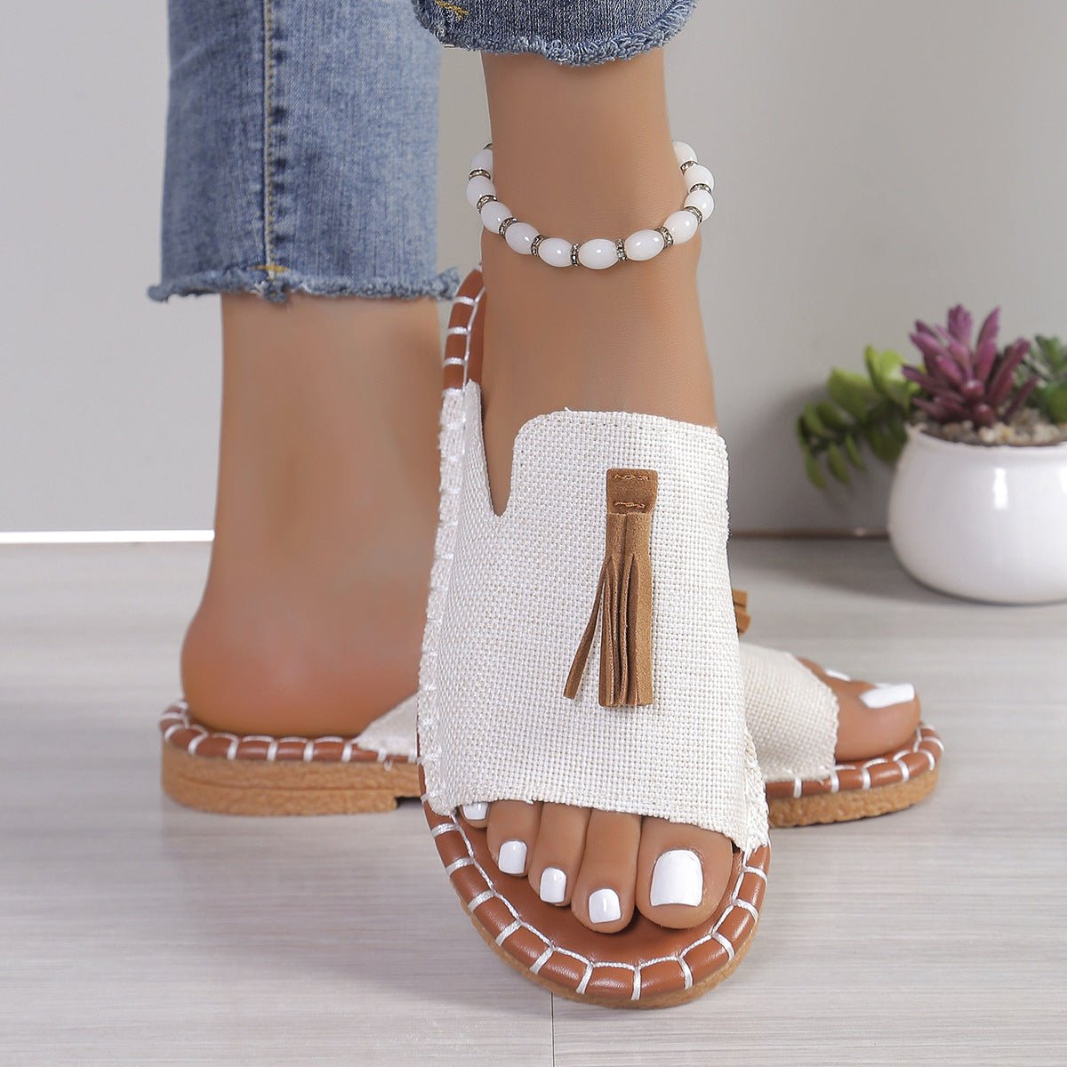 Tassel Detail Open Toe Sandals - Flip Flop Dynasty