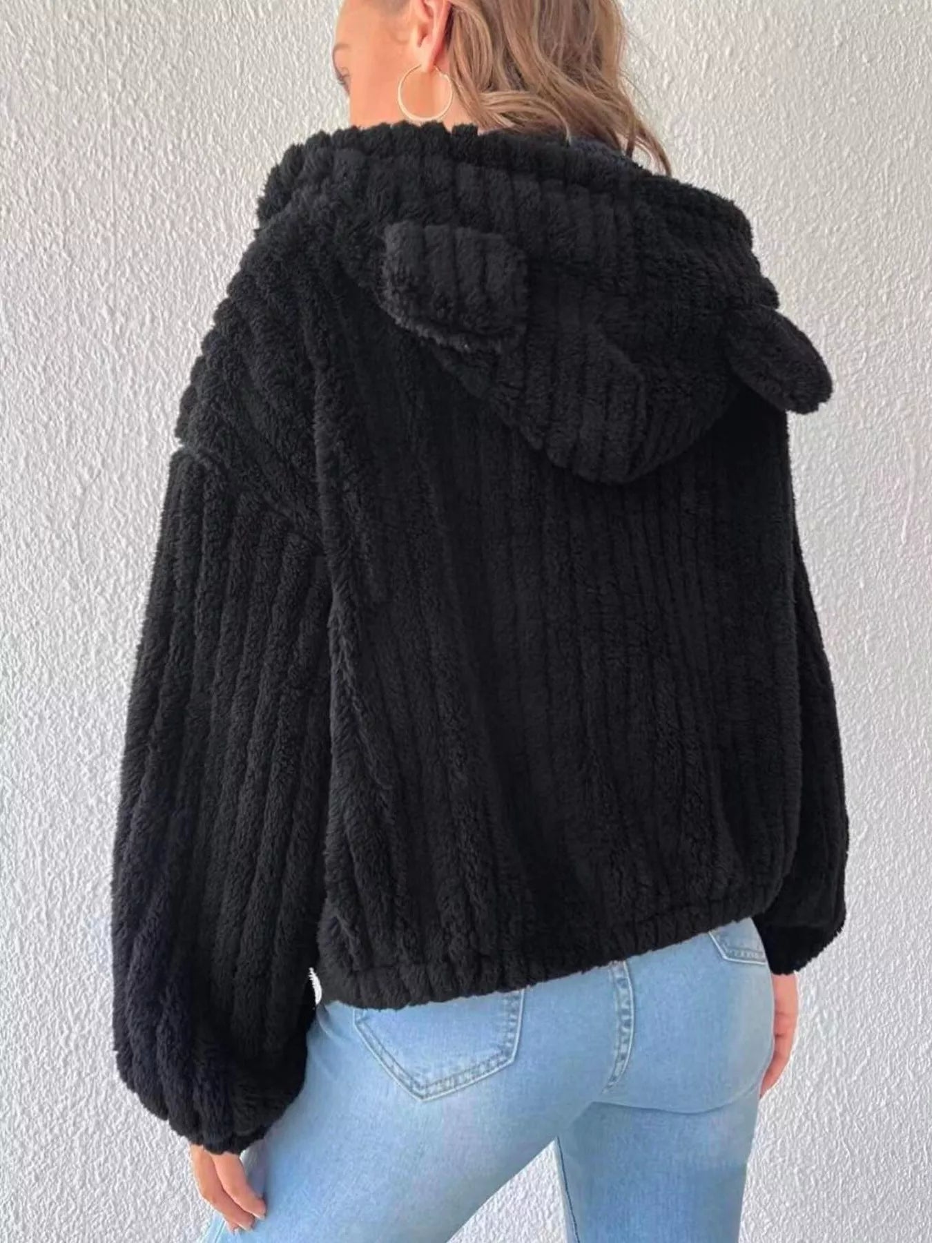 Teddy Bear Ear Hooded Fleece Outerwear - Flip Flop Dynasty