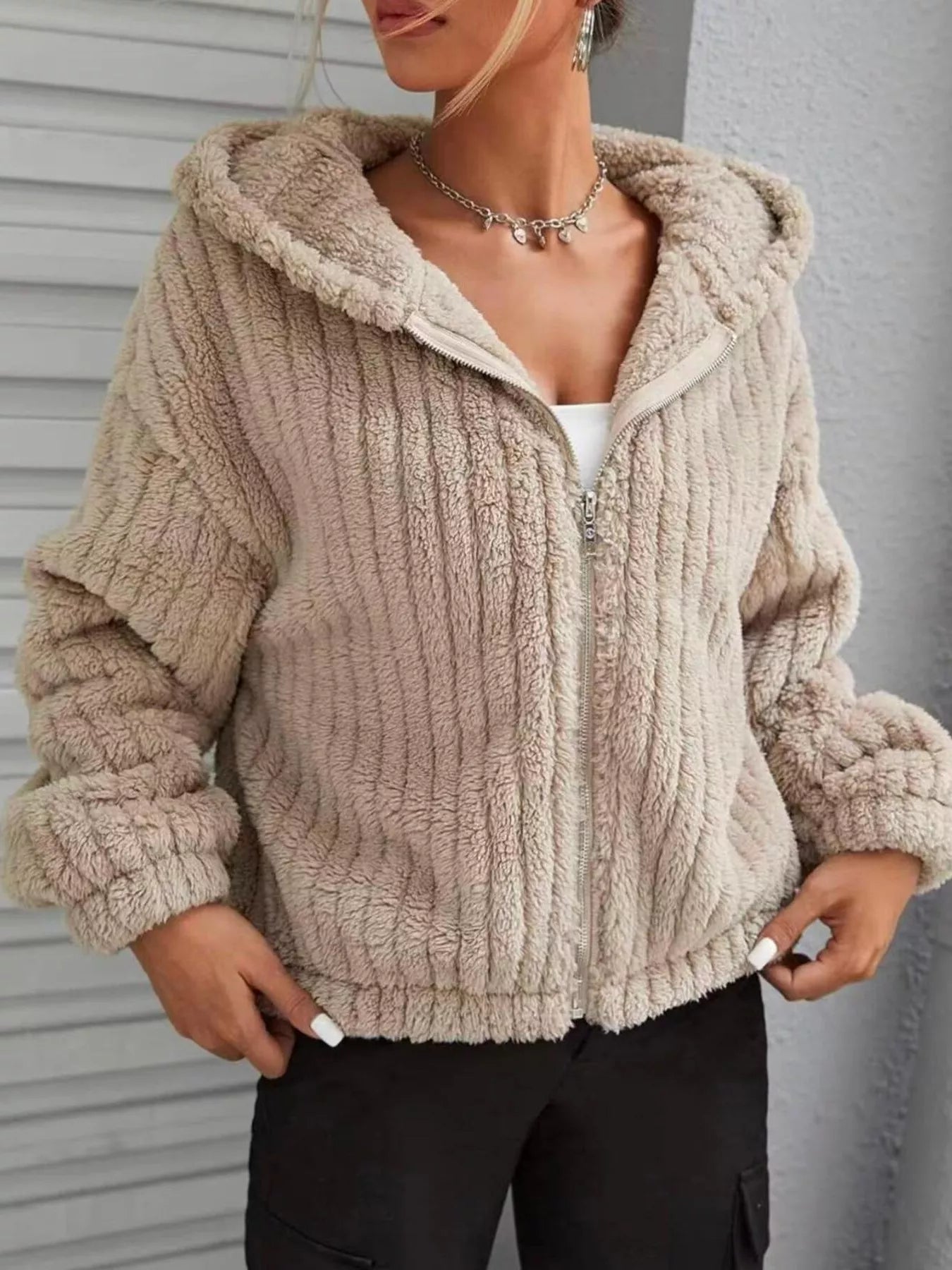 Teddy Bear Ear Hooded Fleece Outerwear - Flip Flop Dynasty