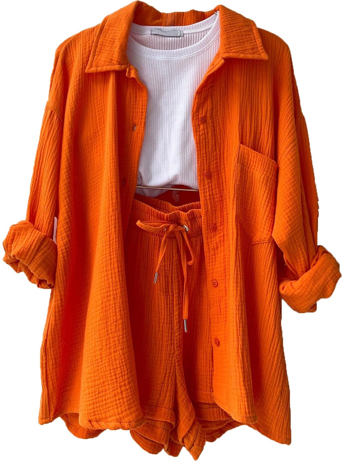 Texture Button Up Shirt and Drawstring Shorts Set - Flip Flop Dynasty