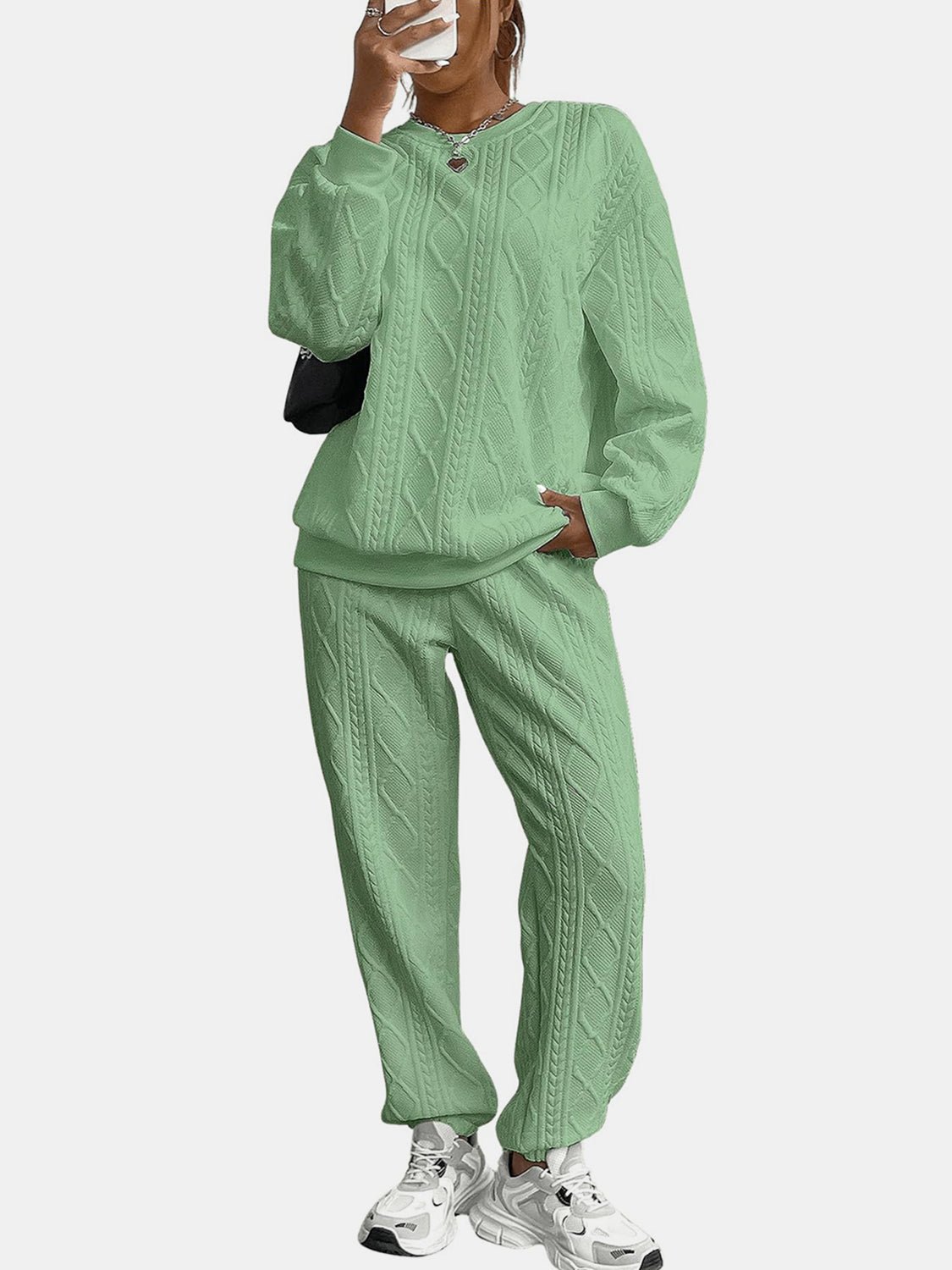 Texture Round Neck Top and Pants Set - Flip Flop Dynasty